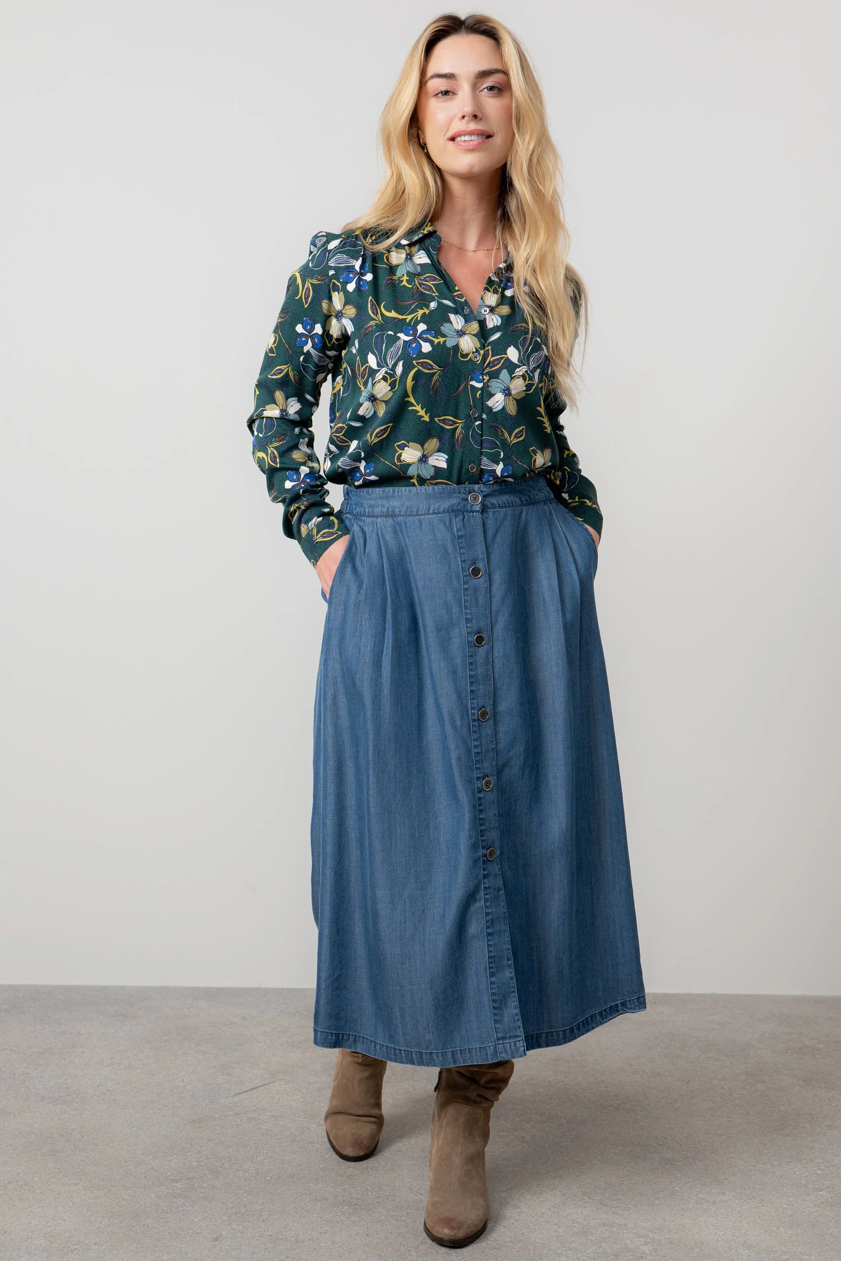 Holly Tencel™ Denim Elasticated Waist Midi Skirt - Image 7