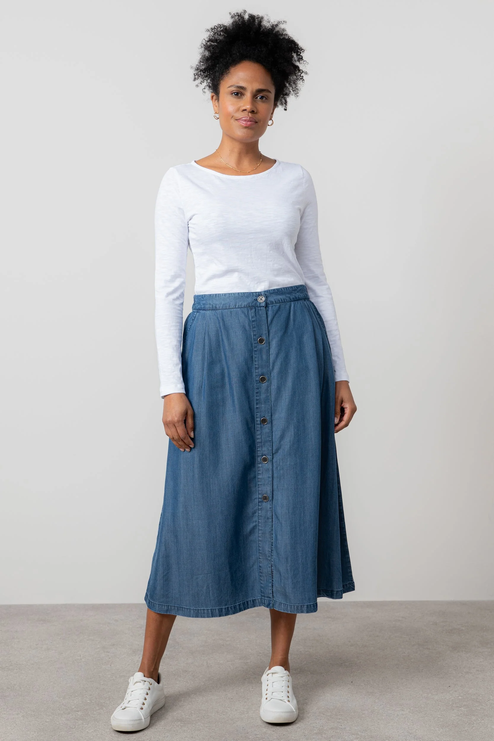 Holly Tencel™ Denim Elasticated Waist Midi Skirt - Image 8