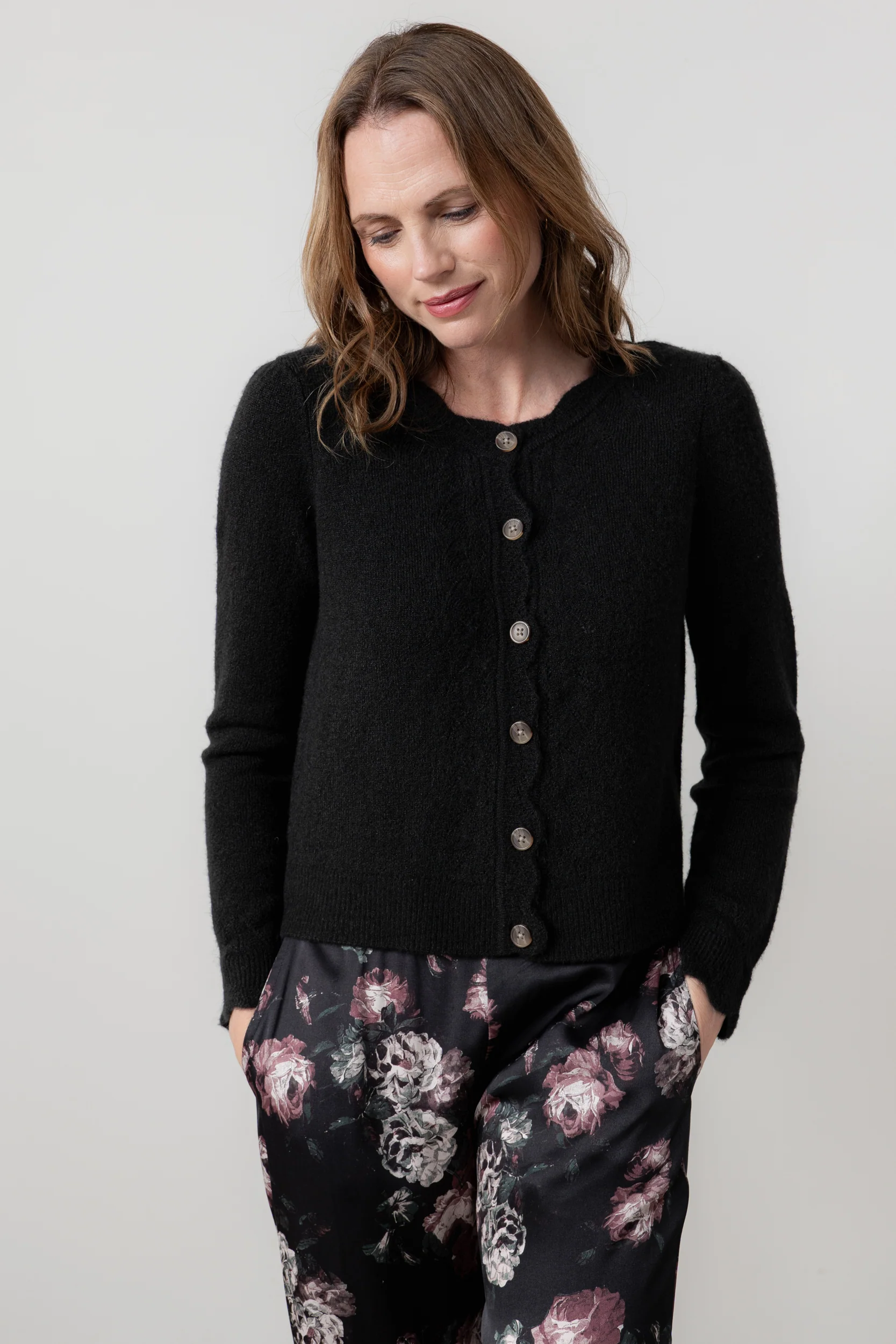 Imogen Pointelle Knit Cardigan Black - Image 2