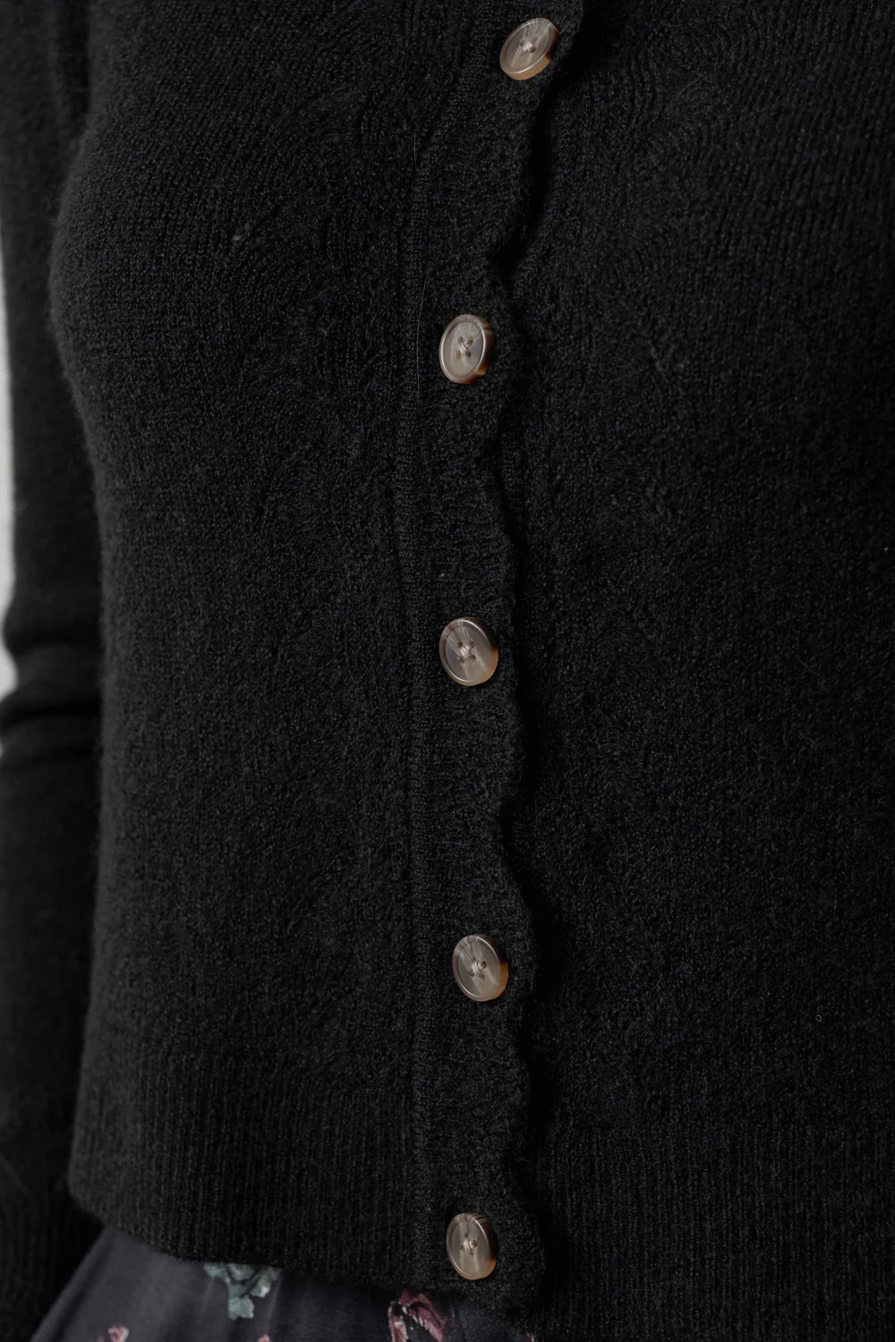 Imogen Pointelle Knit Cardigan Black - Image 5