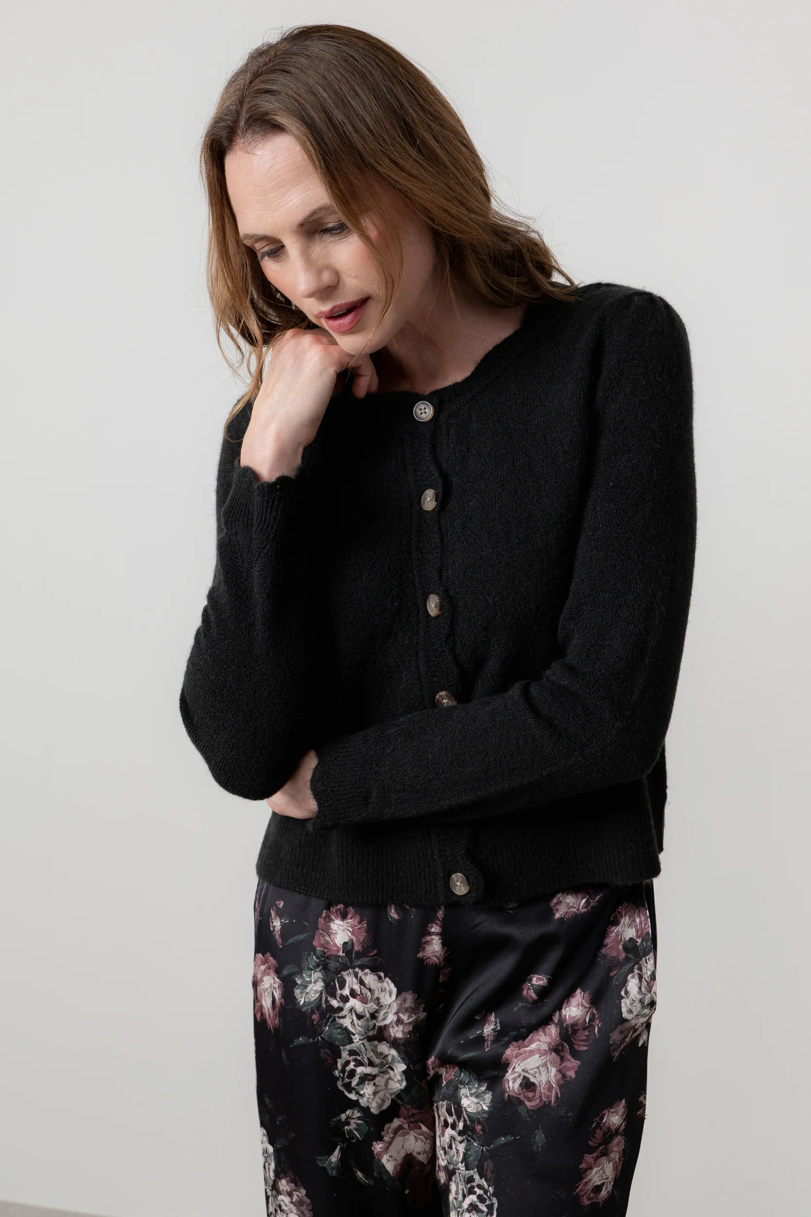 Imogen Pointelle Knit Cardigan Black - Image 6