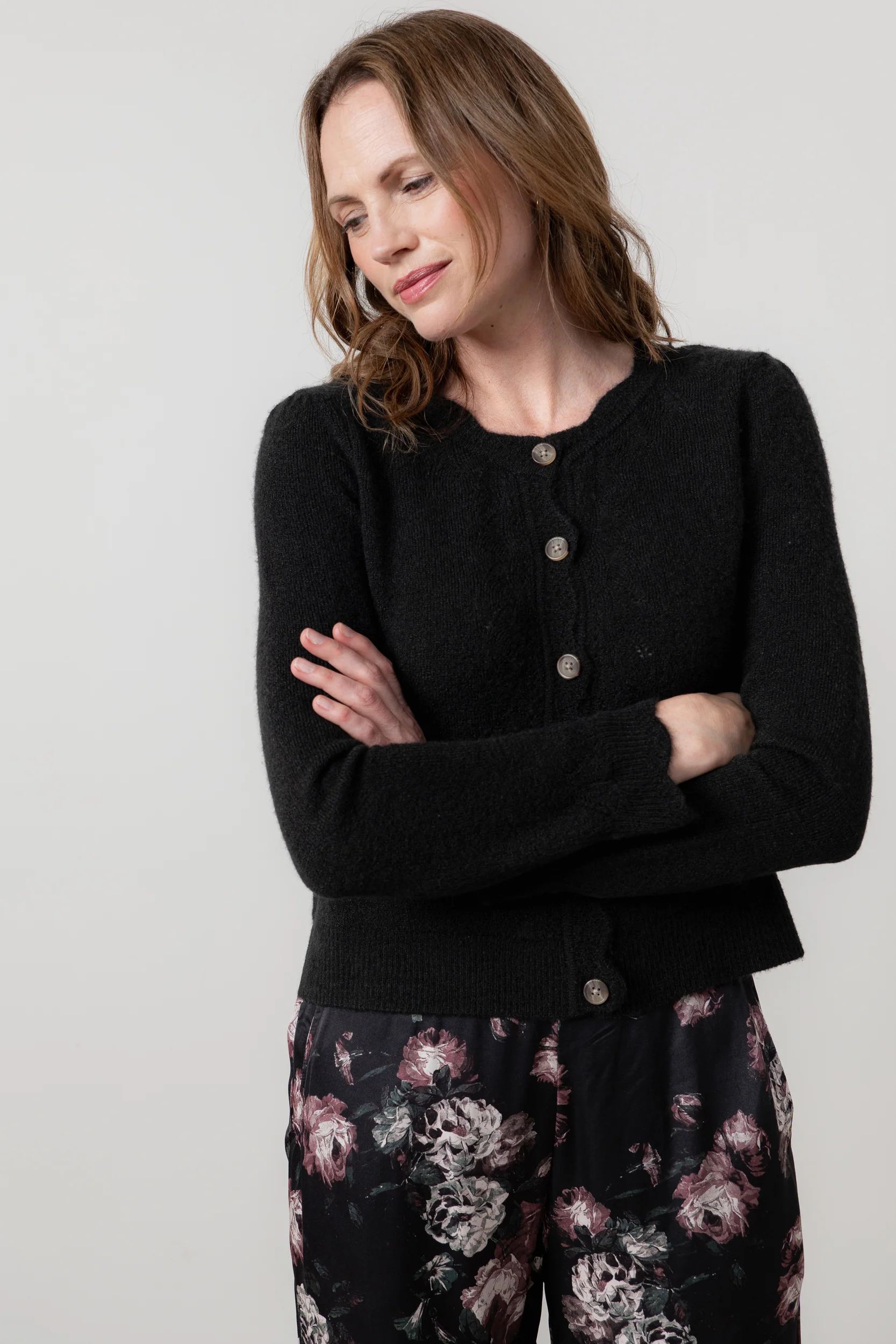 Imogen Pointelle Knit Cardigan Black - Image 8