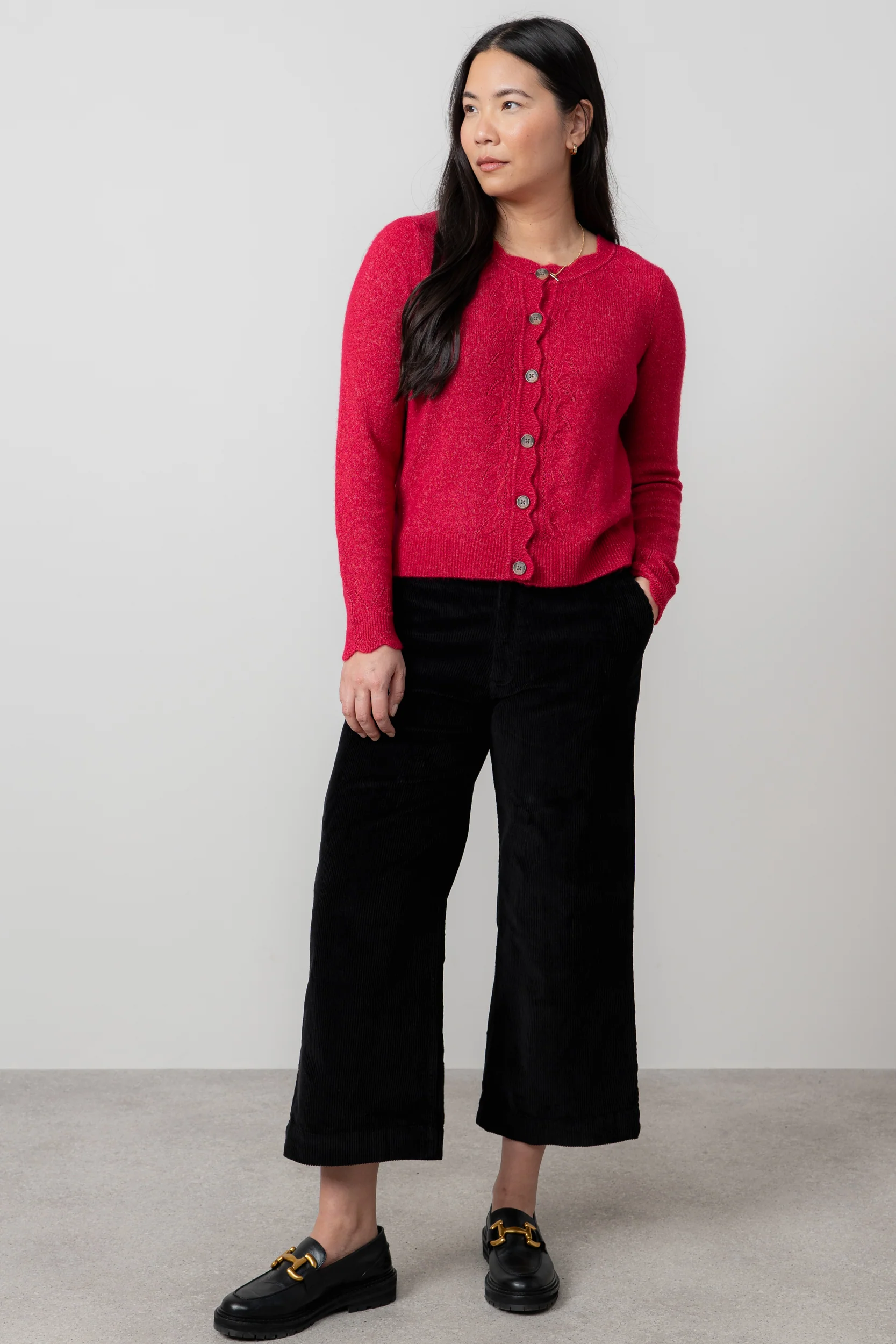 Isla Stretch Jumbo Cord Cropped Trousers Black - Image 3