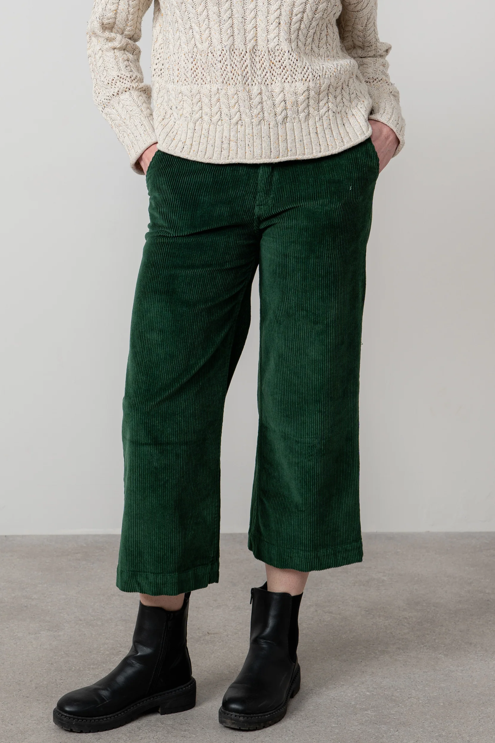 Isla Stretch Jumbo Cord Cropped Trousers Pine Green - Image 2