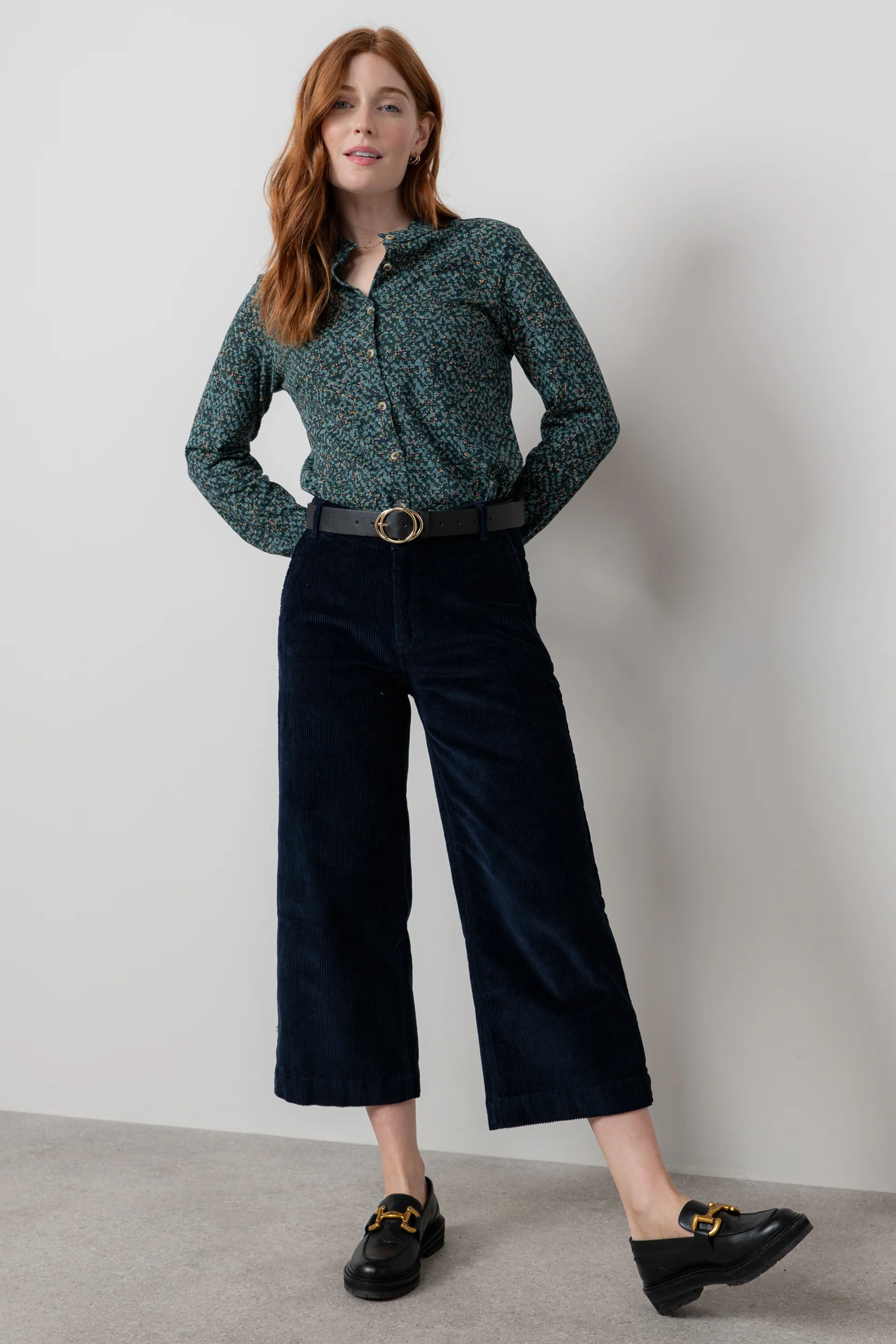 Isla Stretch Jumbo Corduroy Cropped Trousers Navy - Image 2