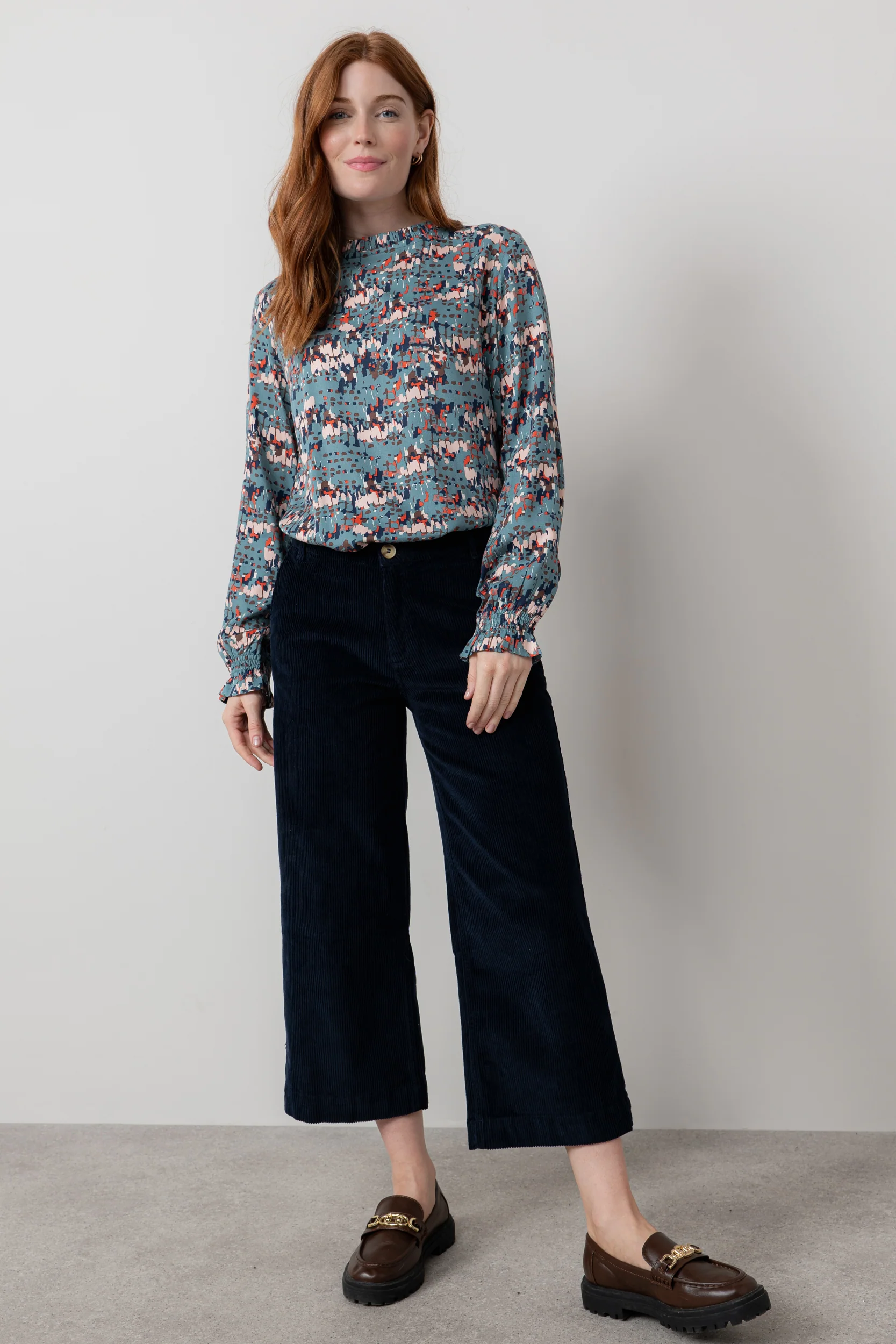Isla Stretch Jumbo Corduroy Cropped Trousers Navy - Image 3