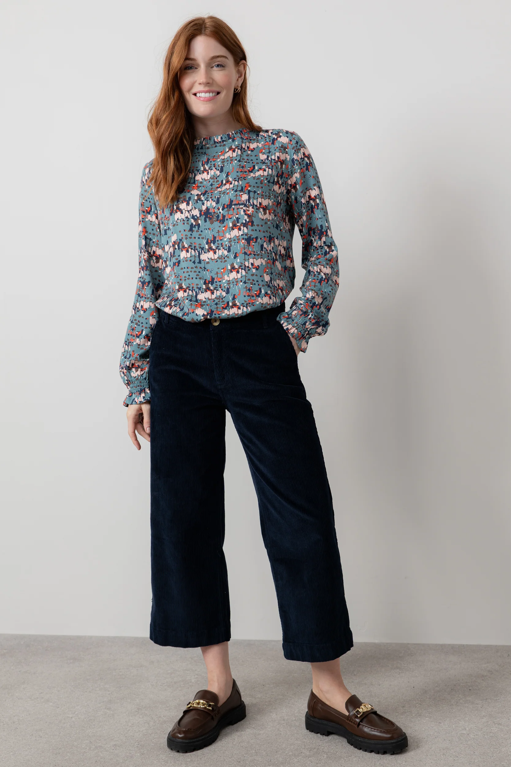 Isla Stretch Jumbo Corduroy Cropped Trousers Navy - Image 5
