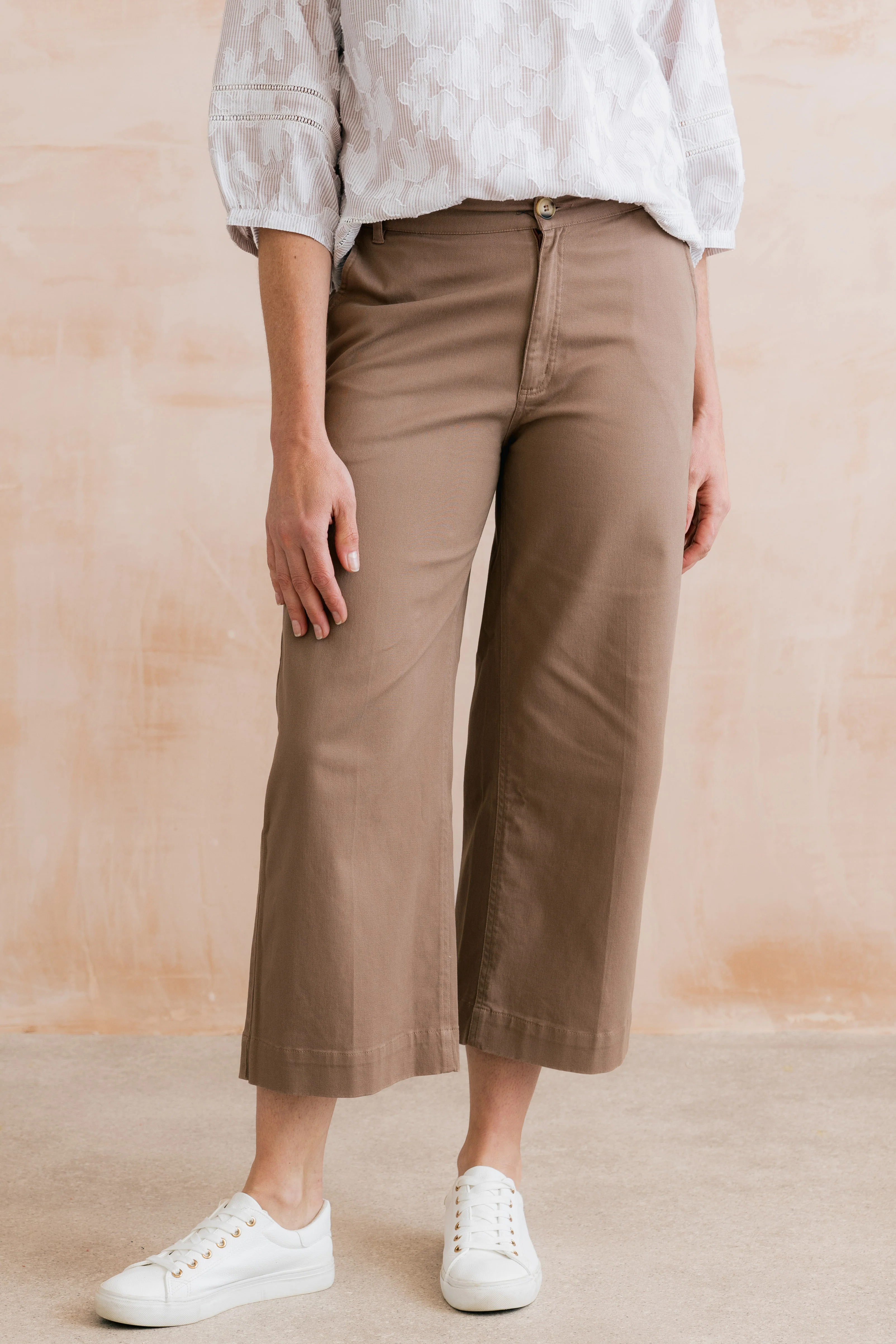 Isla Stretch Twill Crop Trousers Mocha - Image 2