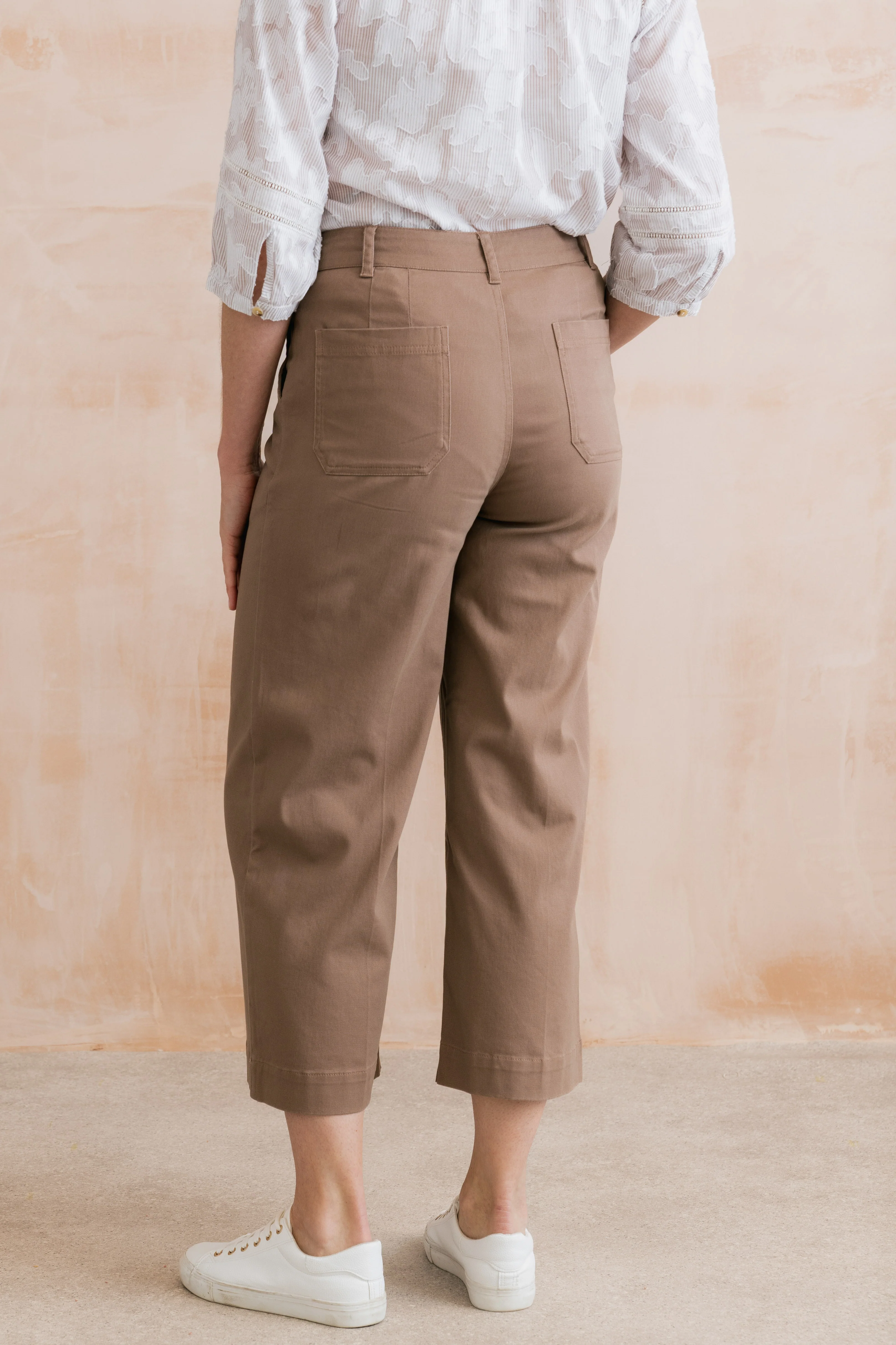 Isla Stretch Twill Crop Trousers Mocha - Image 3
