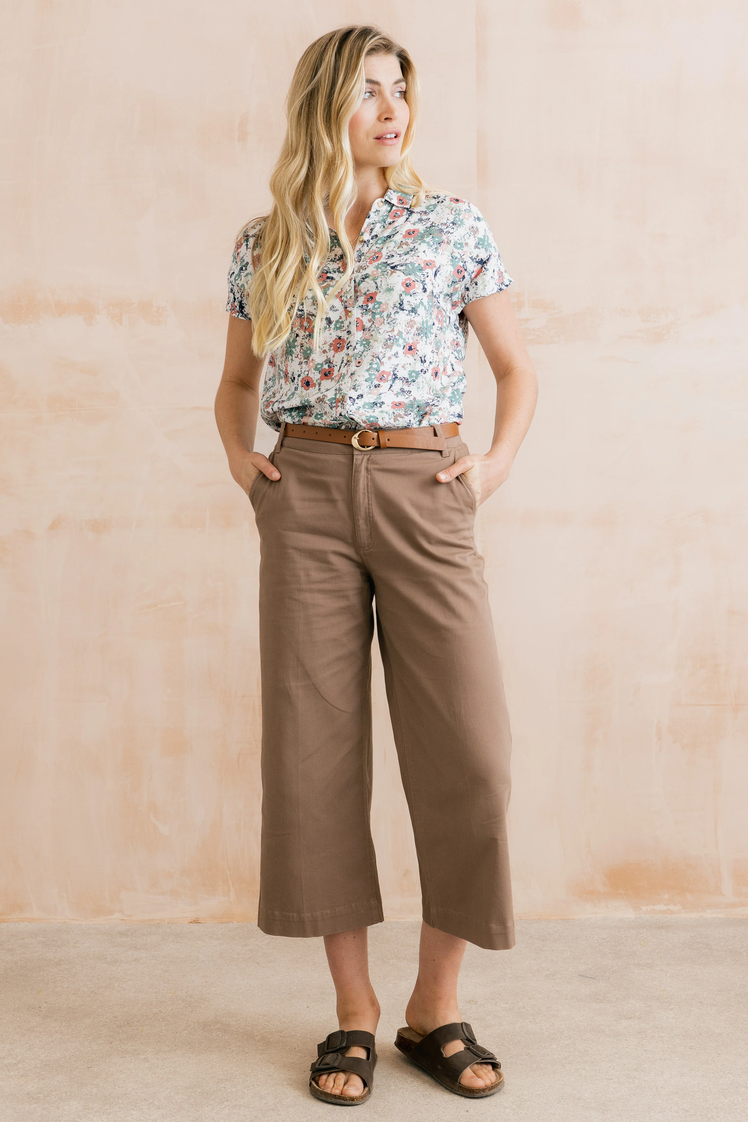 Isla Stretch Twill Crop Trousers Mocha - Image 4