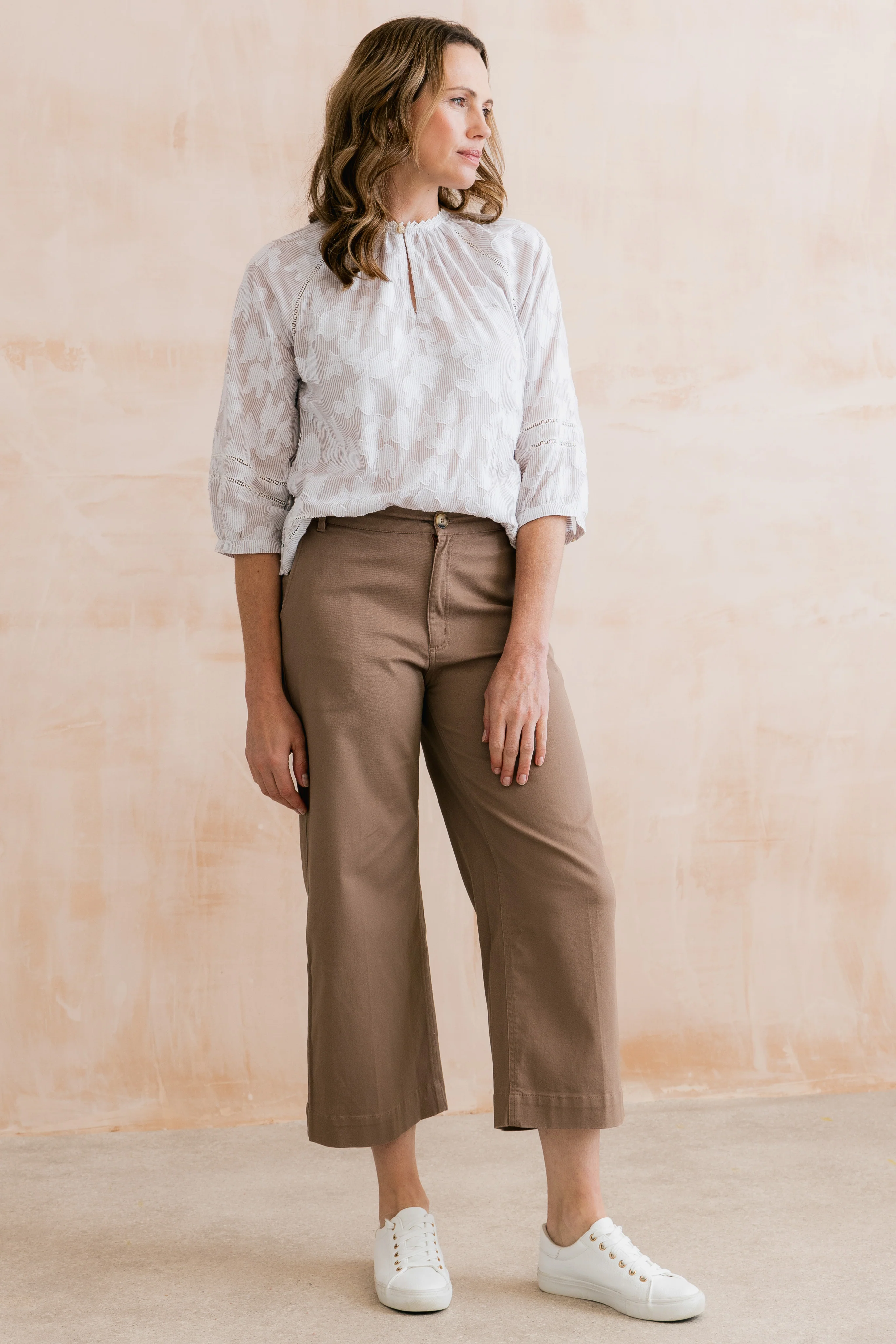 Isla Stretch Twill Crop Trousers Mocha - Image 5
