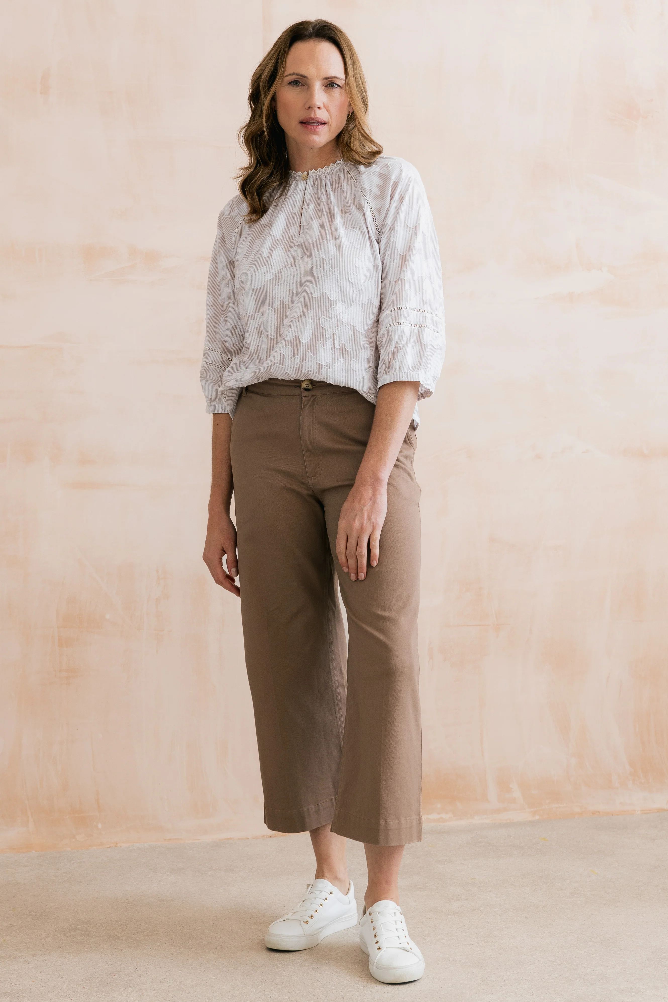 Isla Stretch Twill Crop Trousers Mocha - Image 6