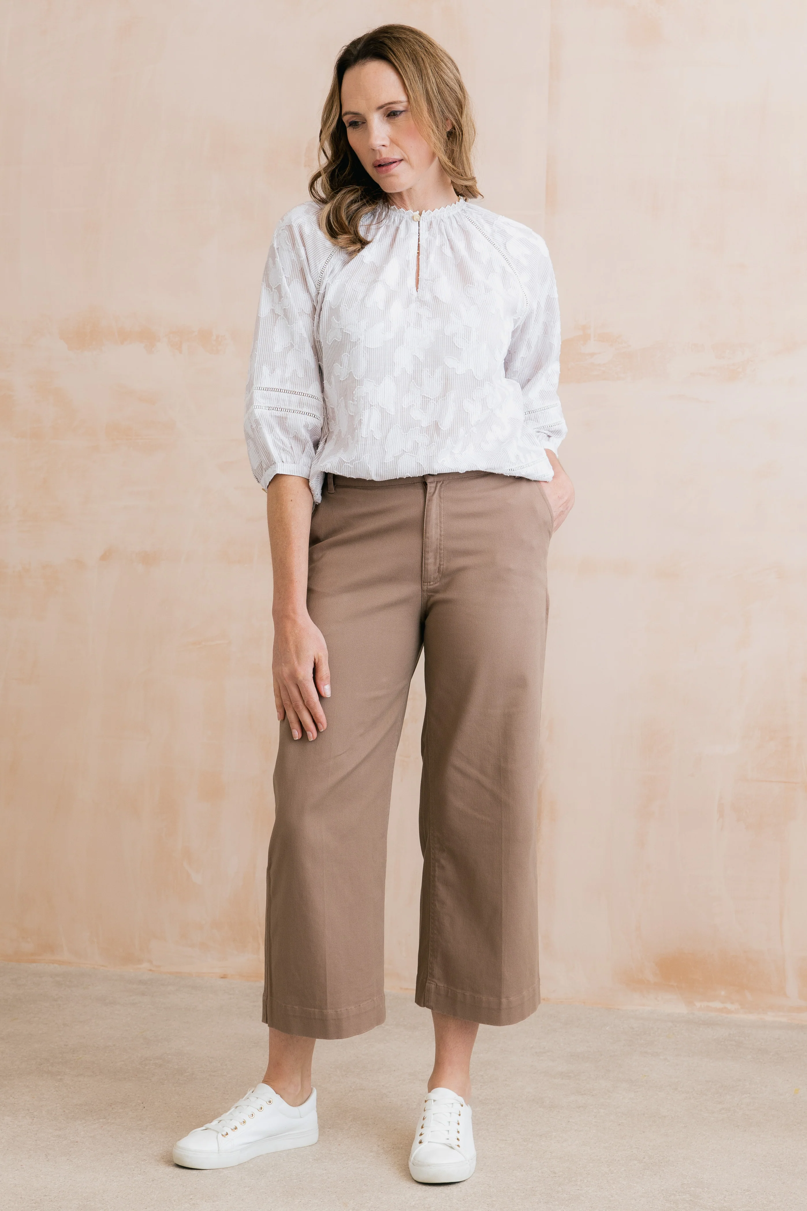 Isla Stretch Twill Crop Trousers Mocha - Image 8