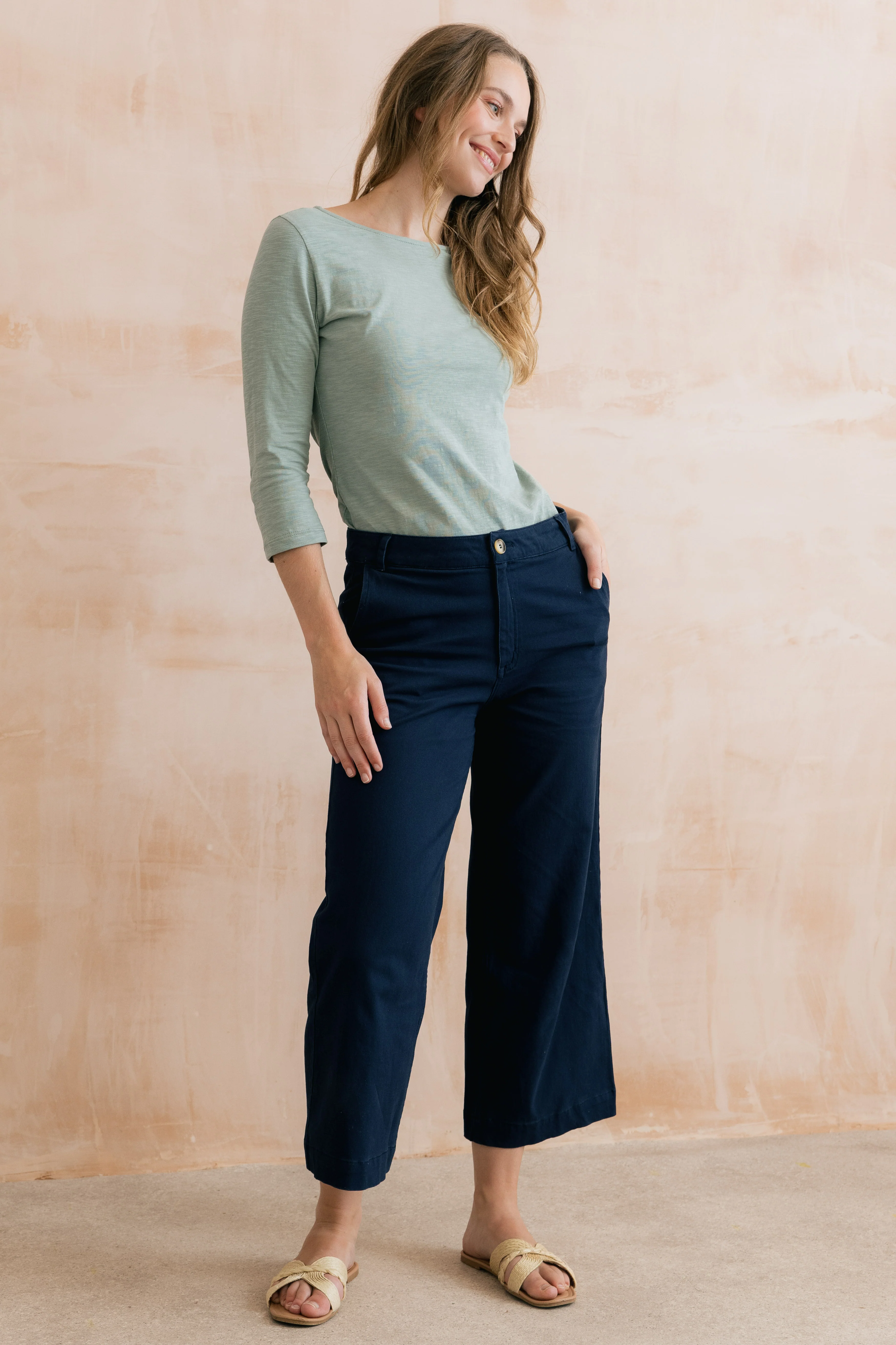 Isla Stretch Twill Crop Trousers Navy - Image 3