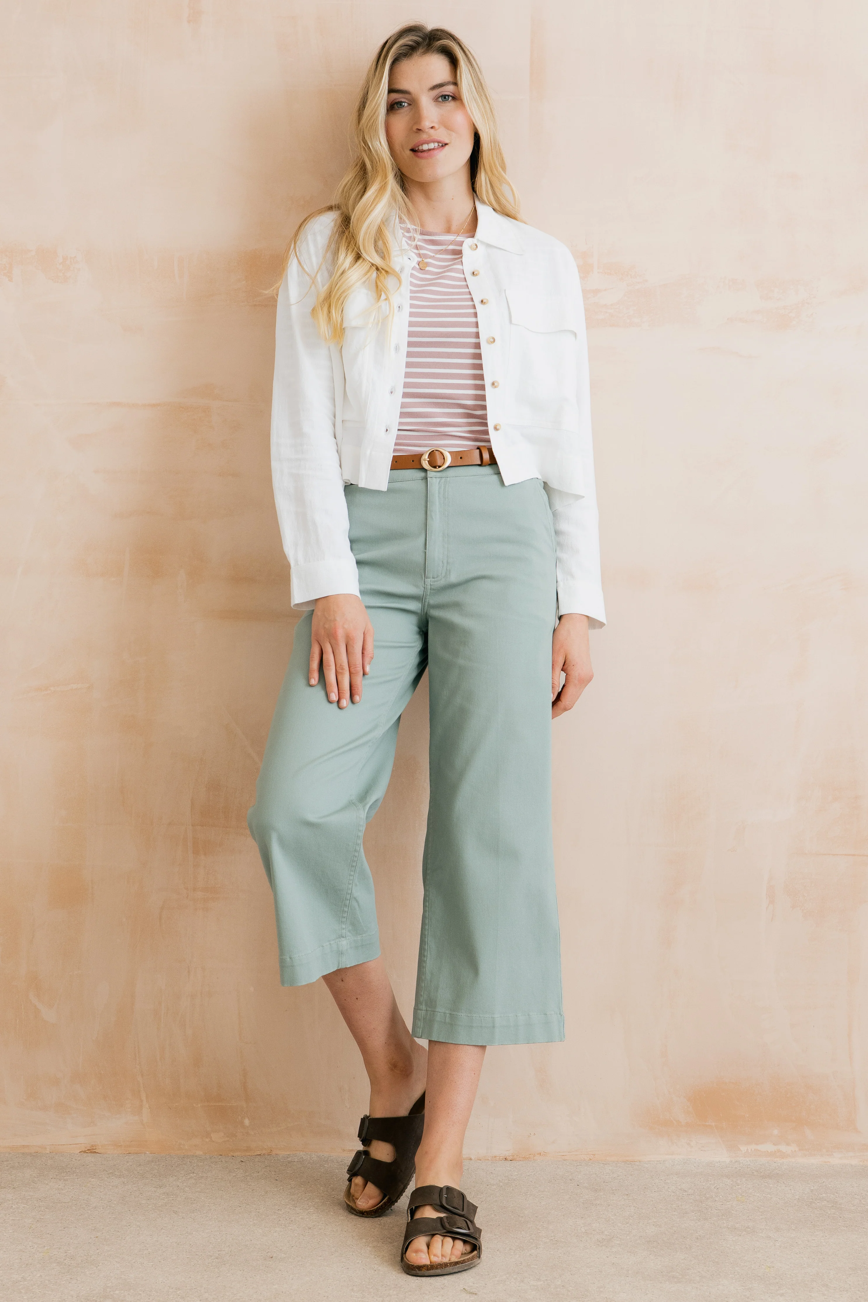 Isla Stretch Twill Crop Trousers Silver Sage - Image 2