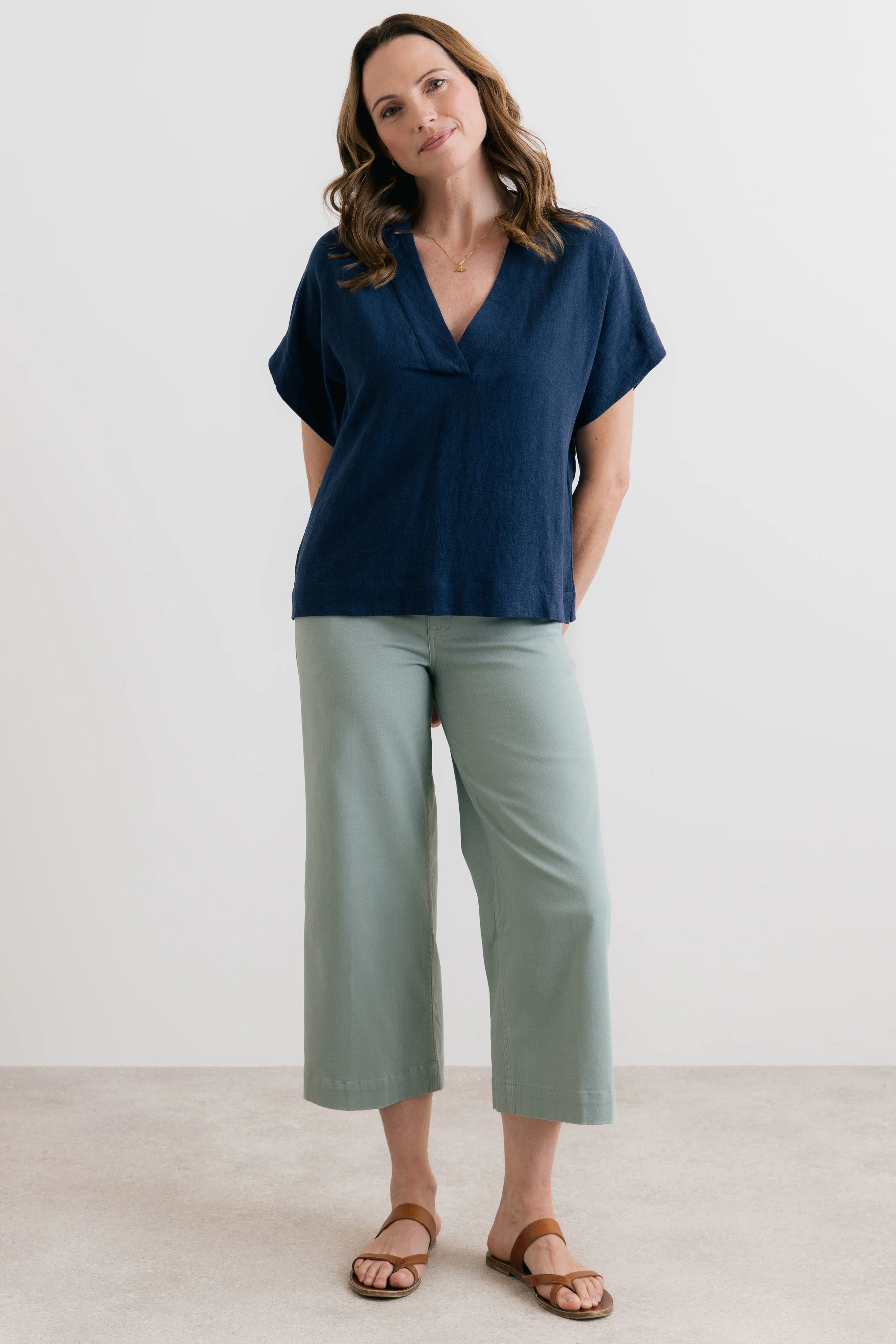 Isla Stretch Twill Crop Trousers Silver Sage - Image 3