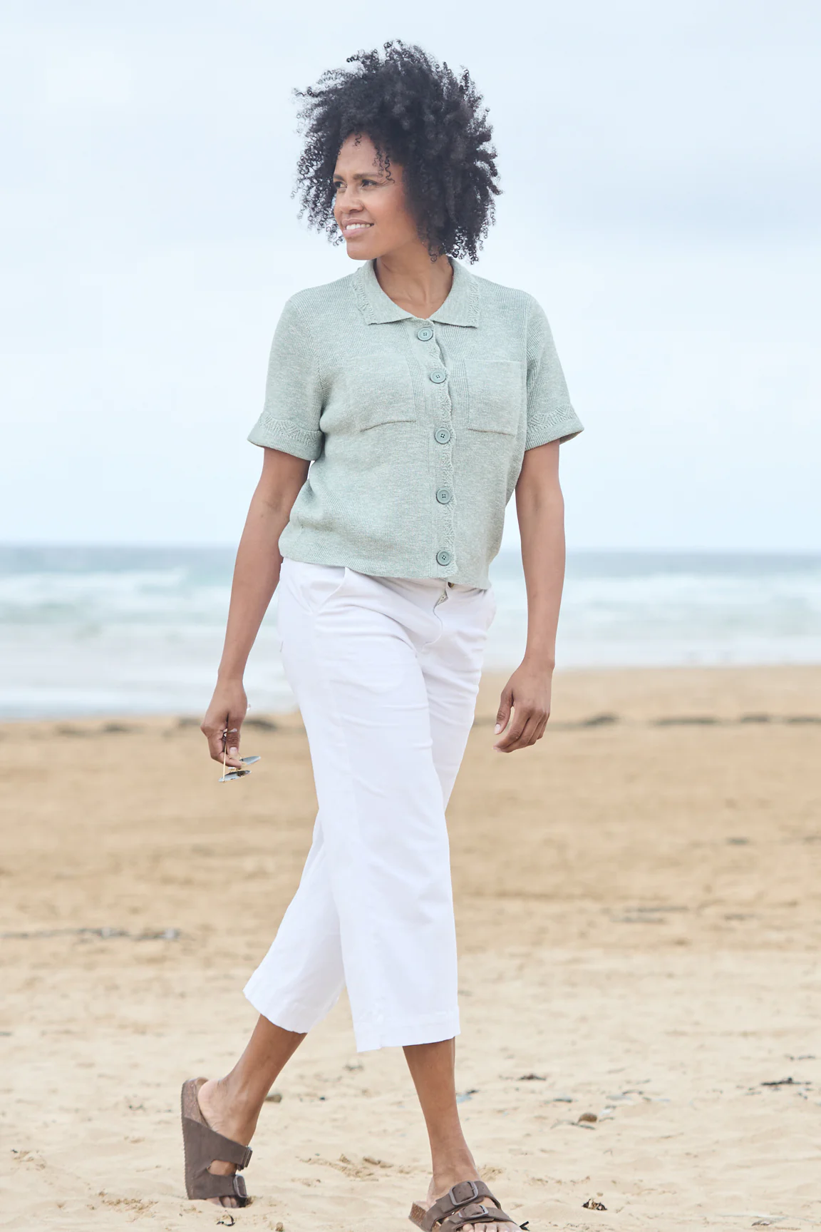 Isla Stretch Twill Crop Trousers White - Image 5