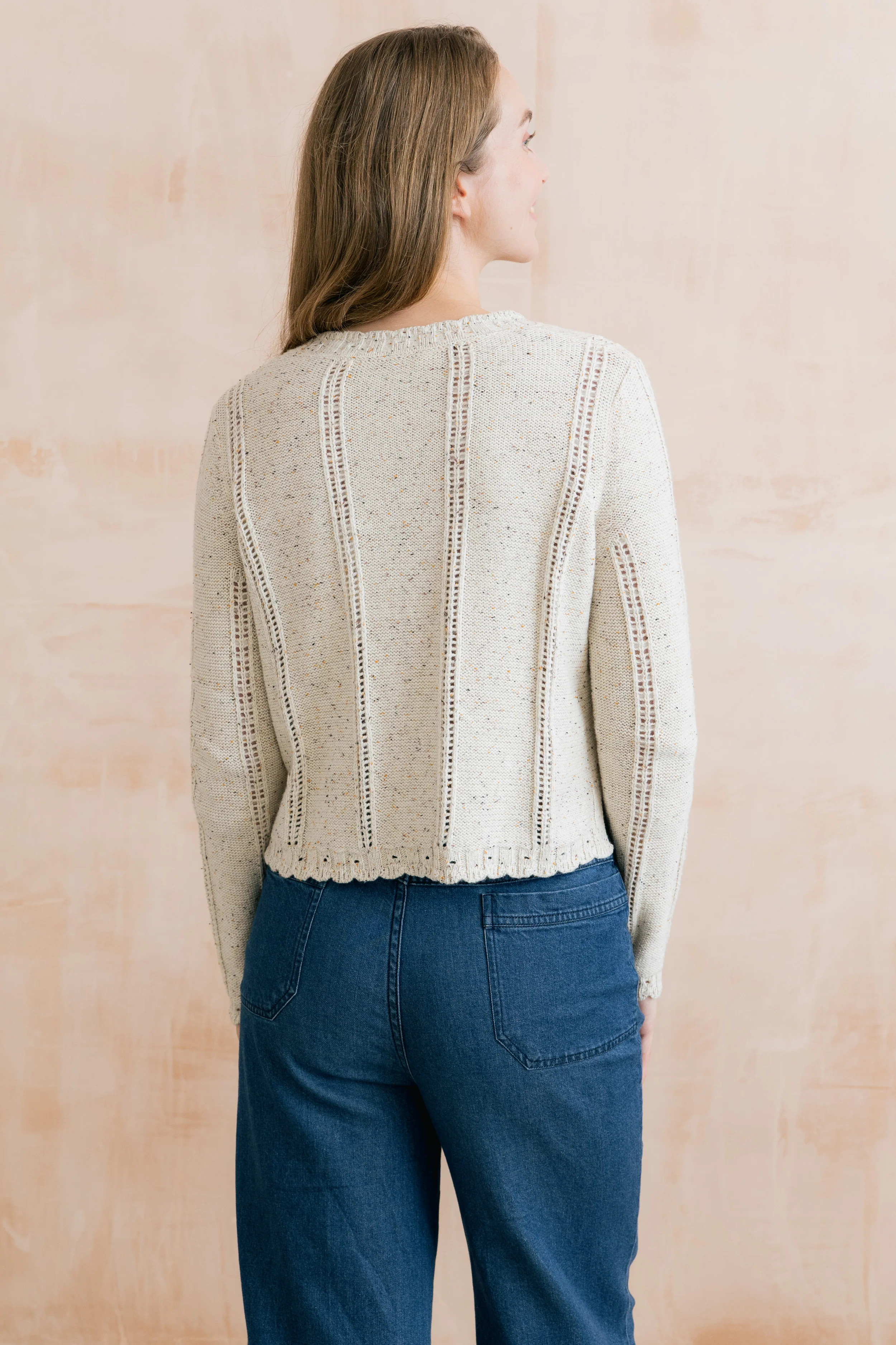 Jasmine Flecked Knit Cardigan Ecru - Image 4