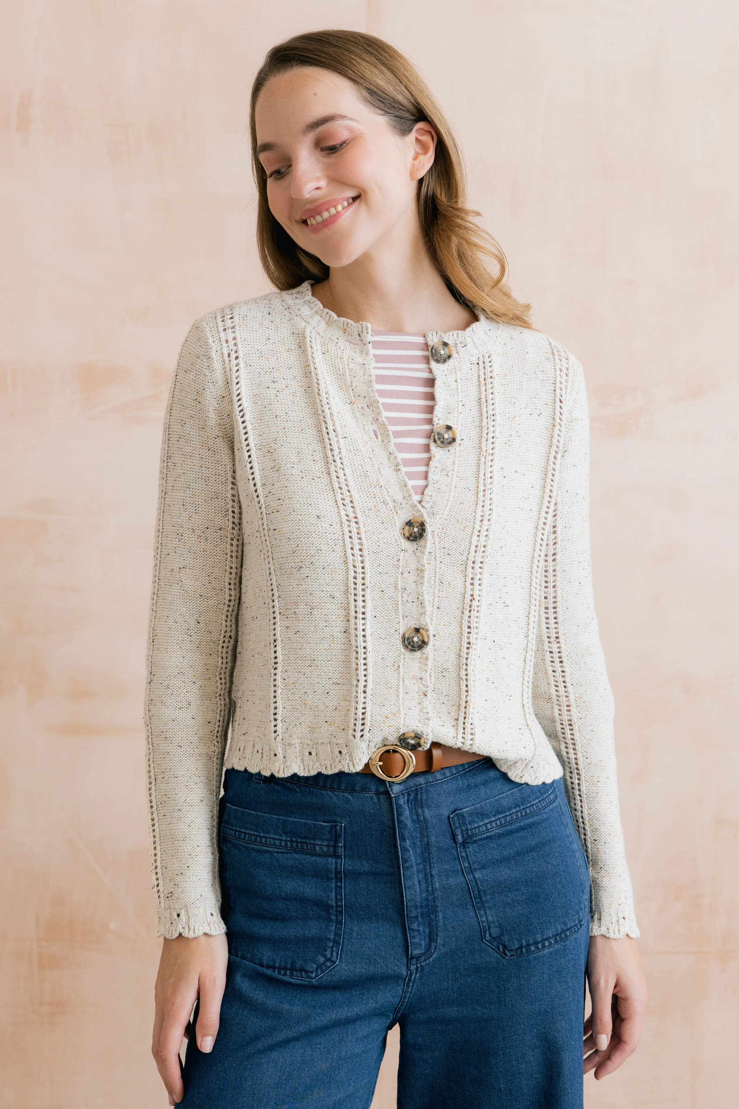 Jasmine Flecked Knit Cardigan Ecru - Image 5