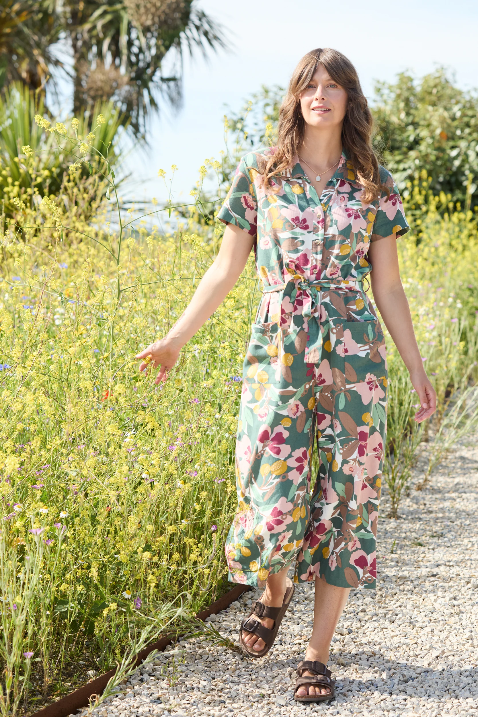 Josie Linen Blend Cropped Jumpsuit Ceres Laurel Green - Image 3