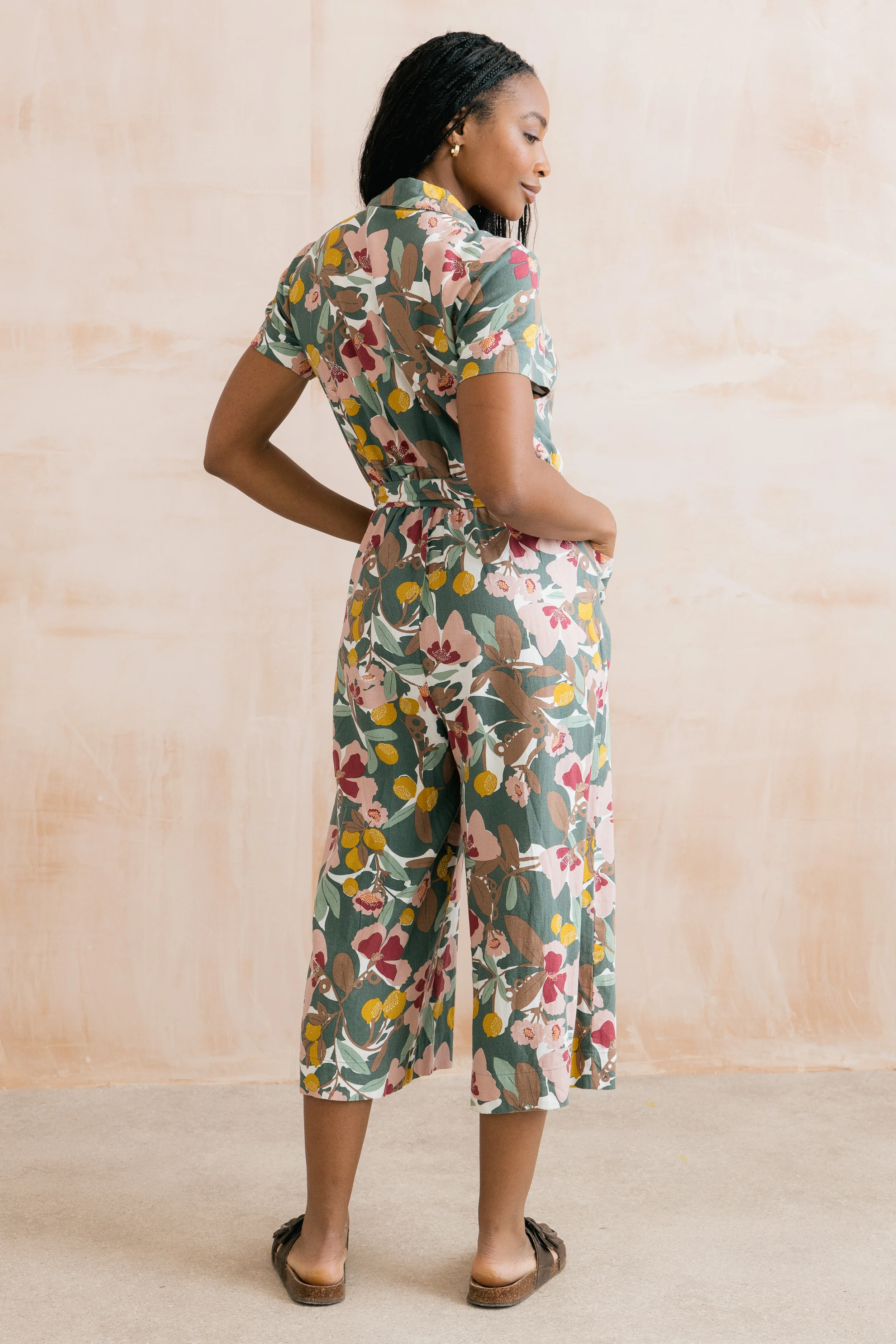 Josie Linen Blend Cropped Jumpsuit Ceres Laurel Green - Image 4