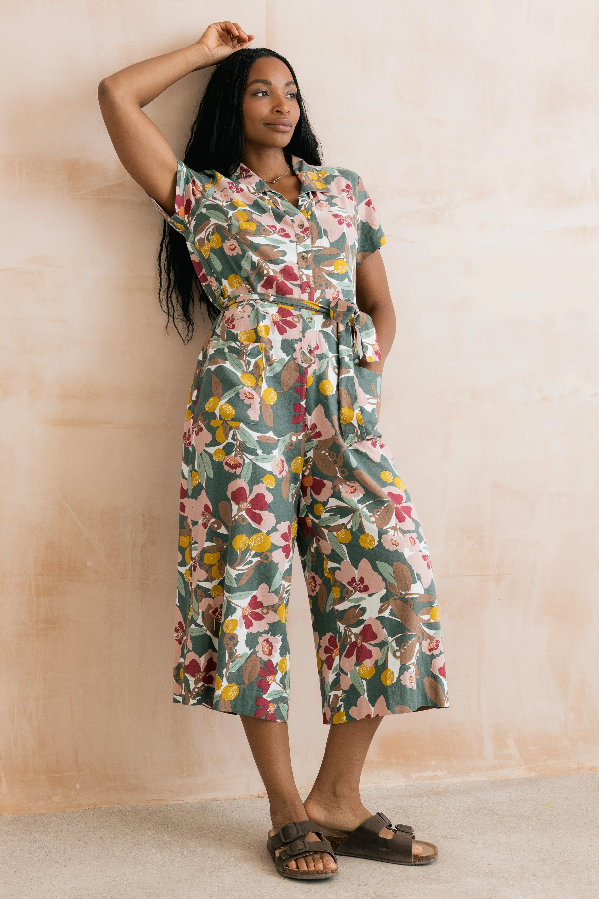 Josie Linen Blend Cropped Jumpsuit Ceres Laurel Green - Image 5