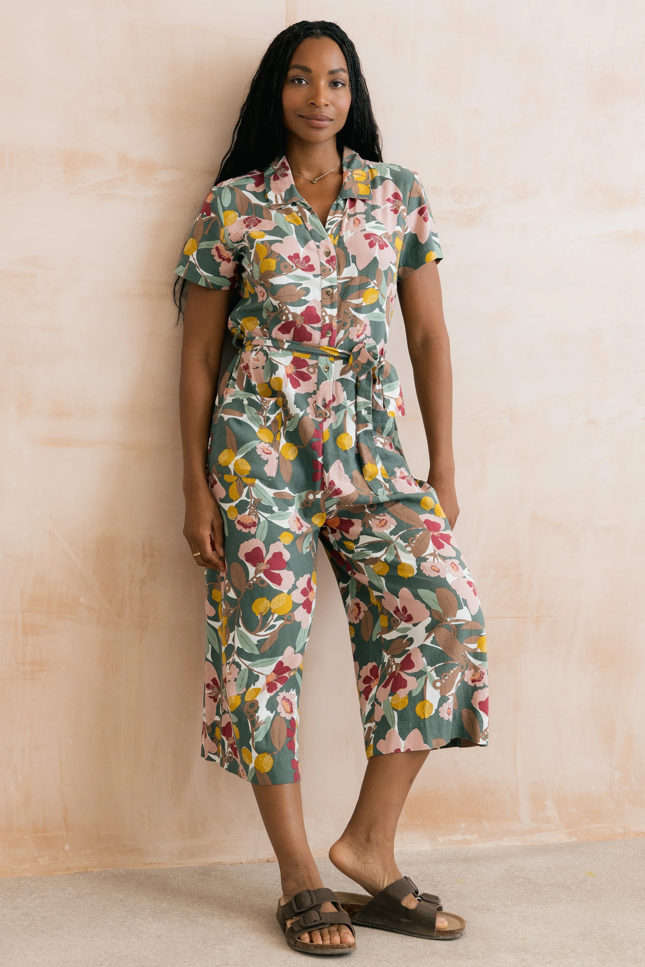 Josie Linen Blend Cropped Jumpsuit Ceres Laurel Green - Image 7