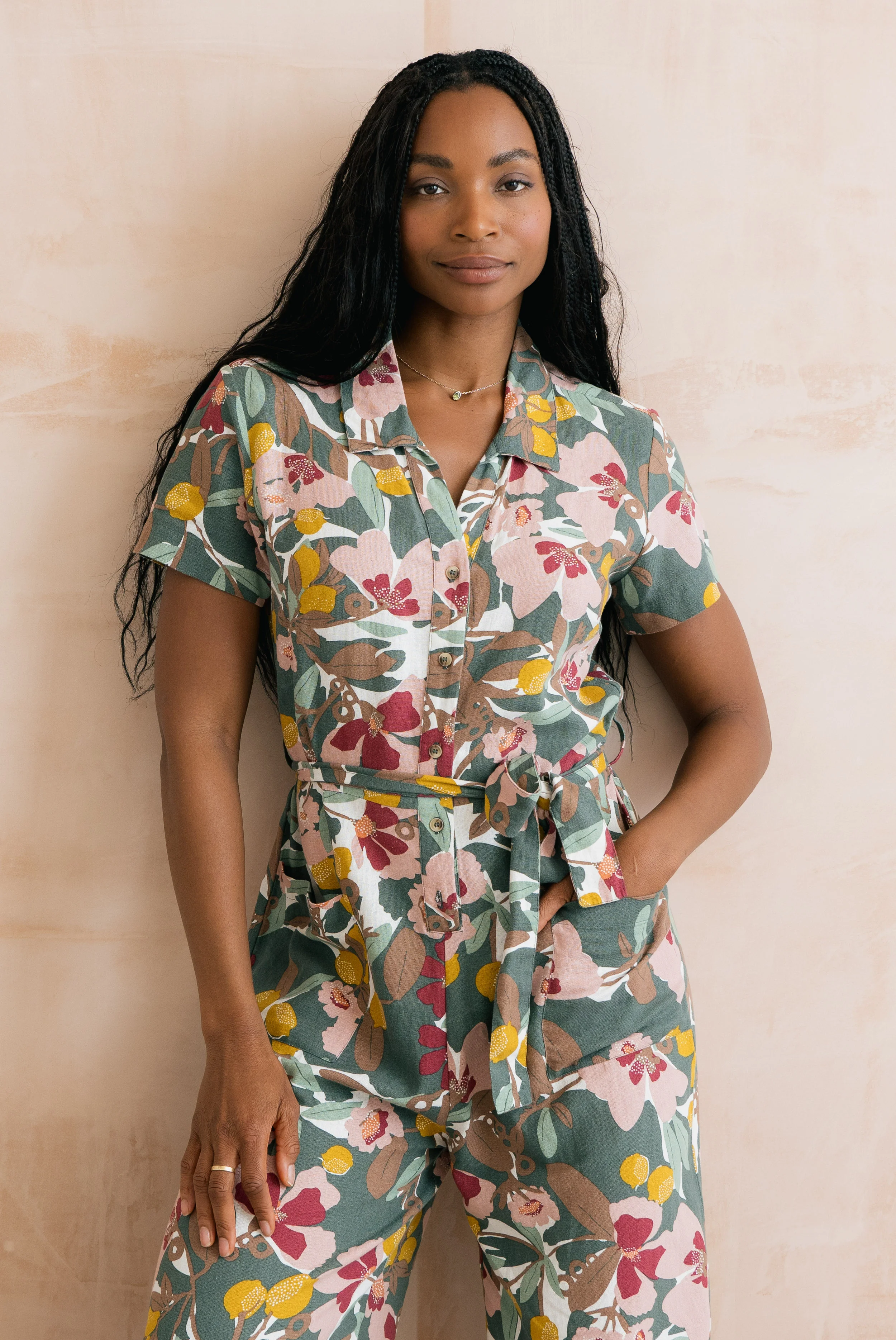 Josie Linen Blend Cropped Jumpsuit Ceres Laurel Green - Image 8