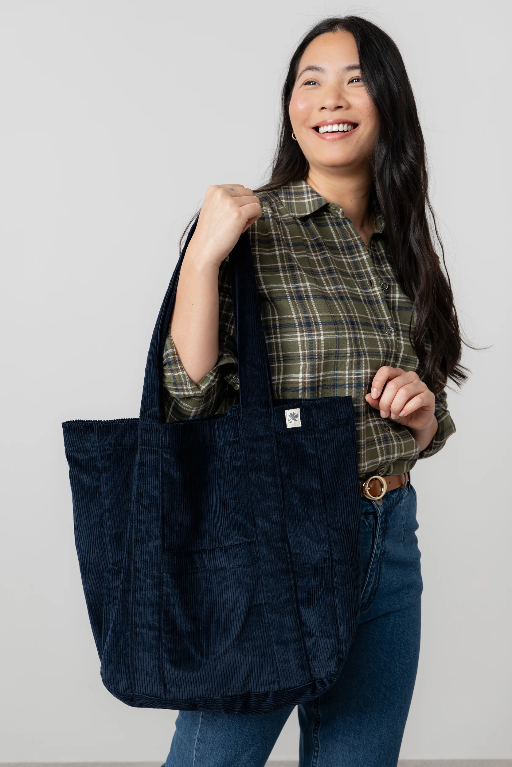 Jumbo Cord Shopper Bag Navy - Image 5