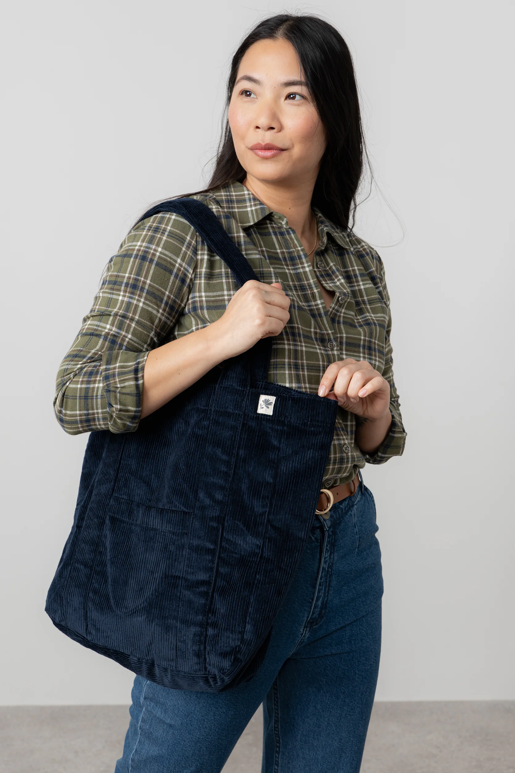 Jumbo Cord Shopper Bag Navy - Image 7