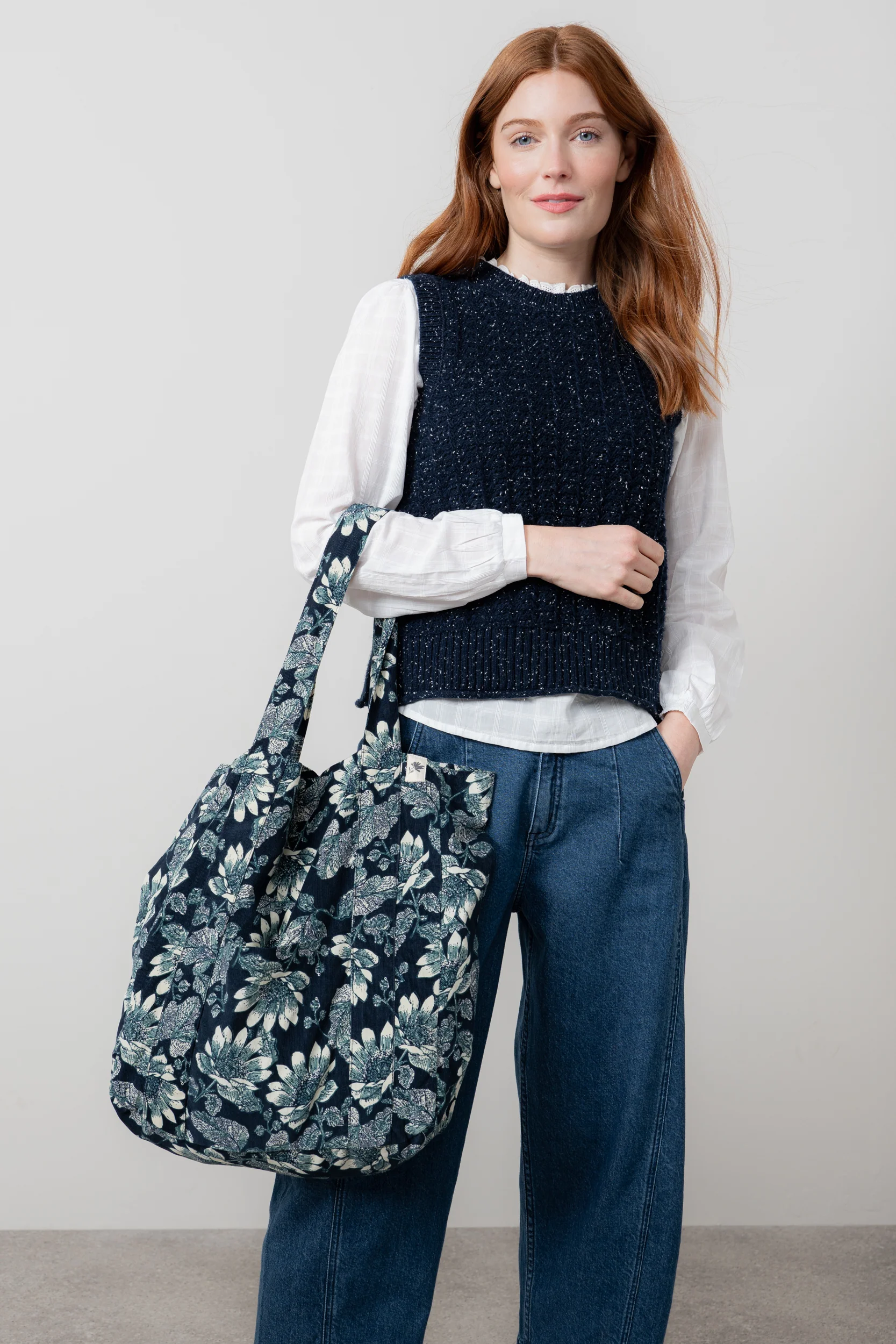 Jumbo Cord Tote Bag Navy - Image 6