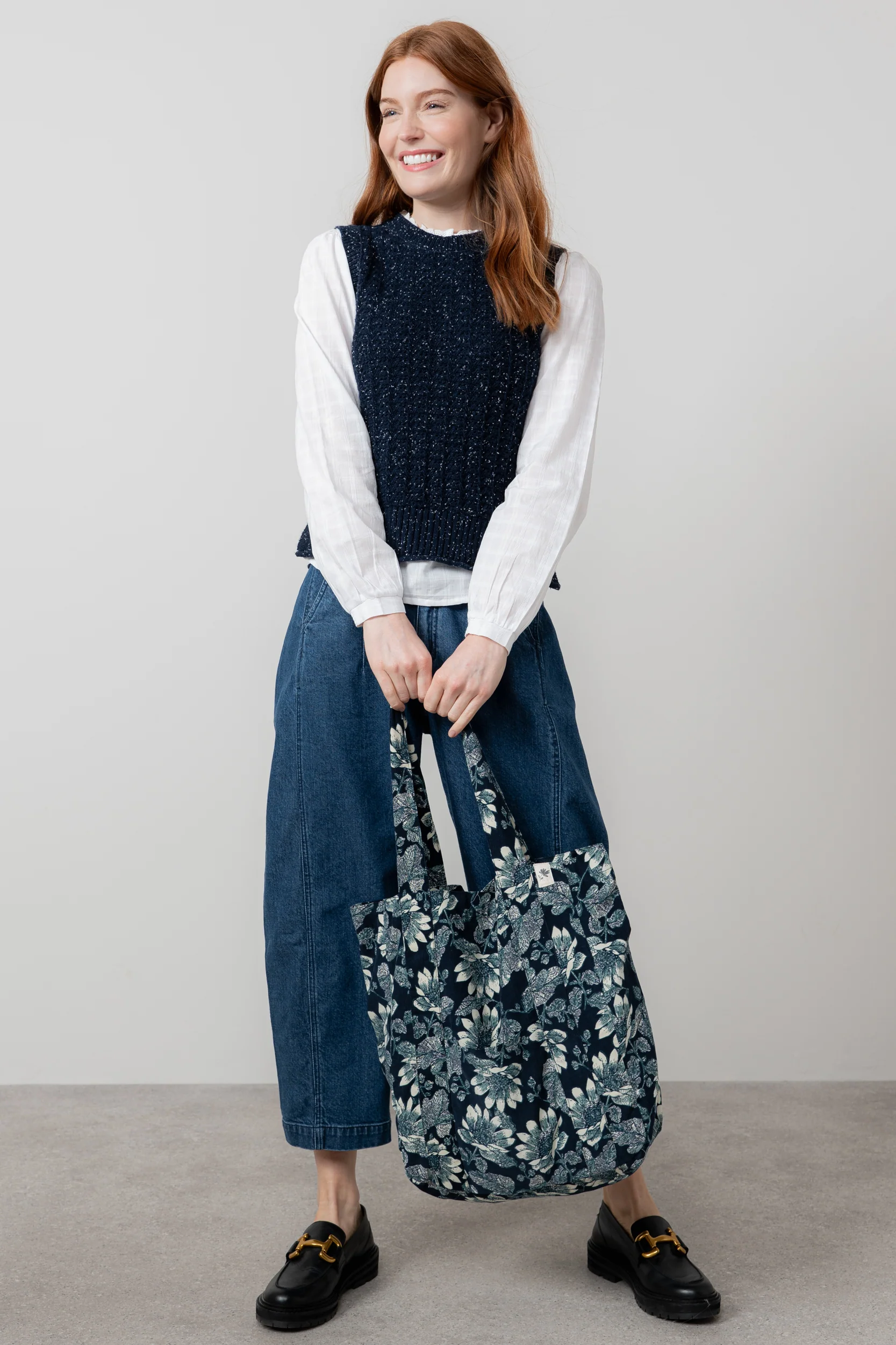 Jumbo Cord Tote Bag Navy - Image 7