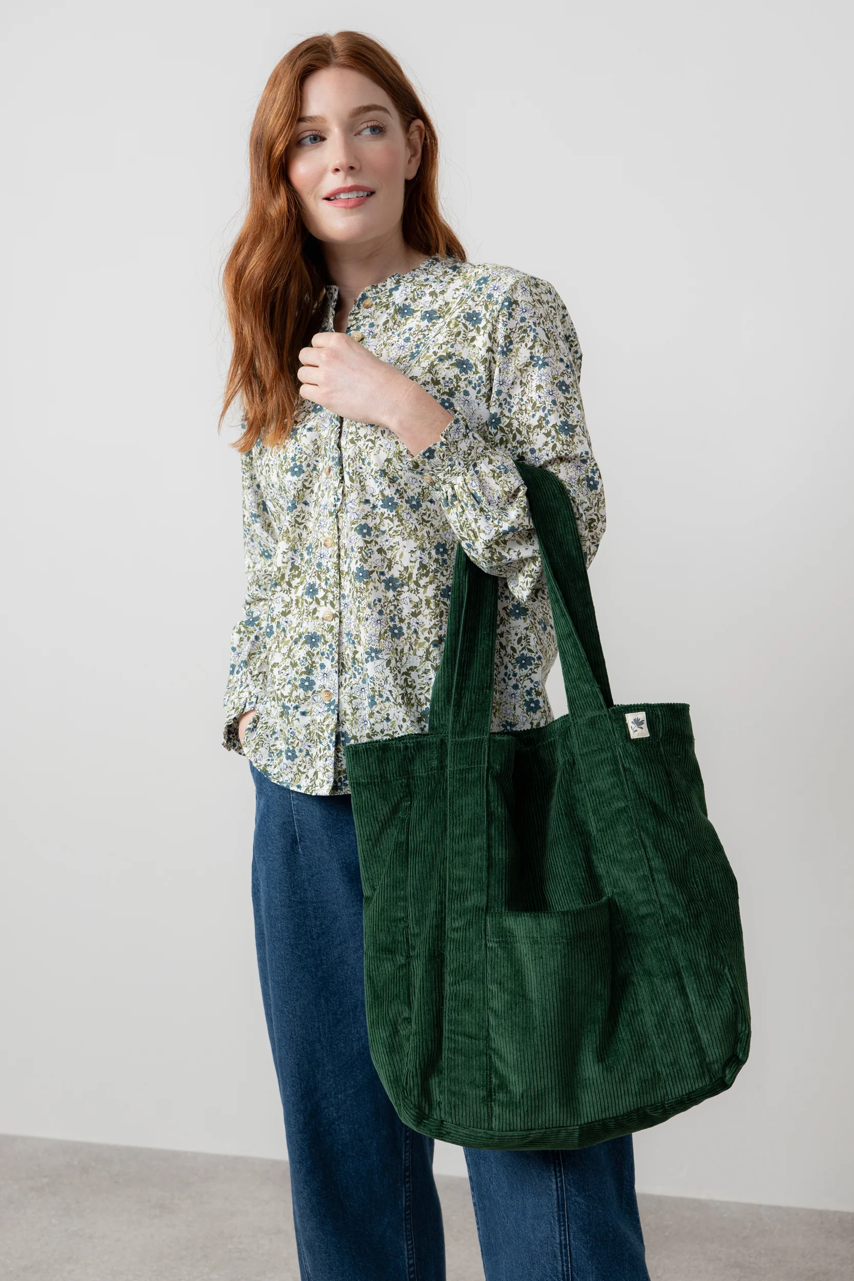 Jumbo Cord Tote Bag Pine Green - Image 5