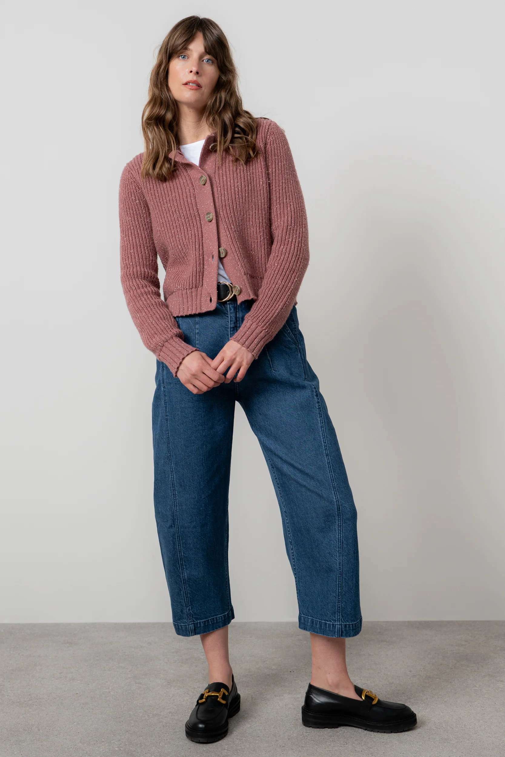 June Ribbed Knit Cardigan Antique Rose - Image 3