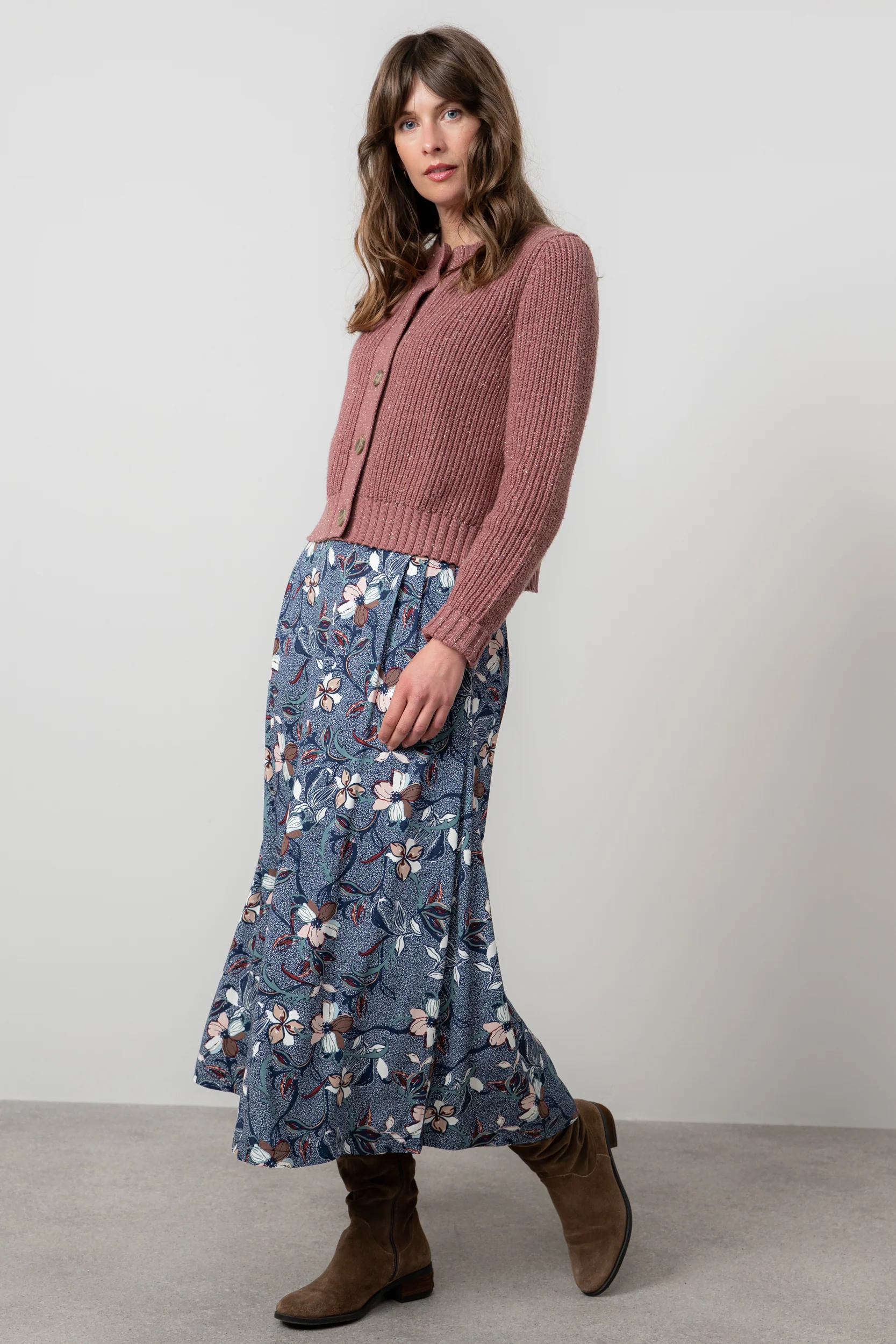 June Ribbed Knit Cardigan Antique Rose - Image 6