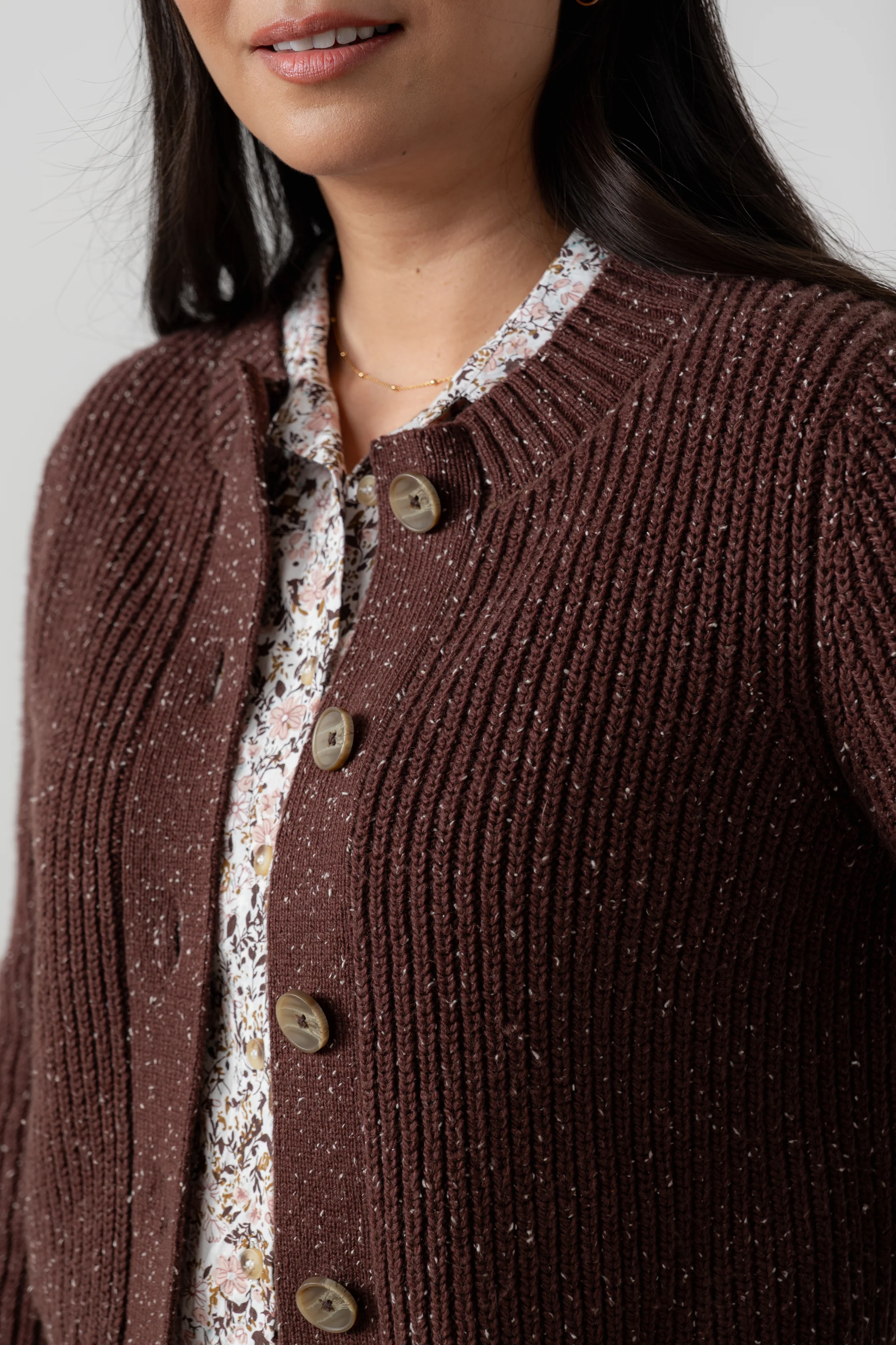 June Ribbed Knit Cardigan Chocolate - Image 6