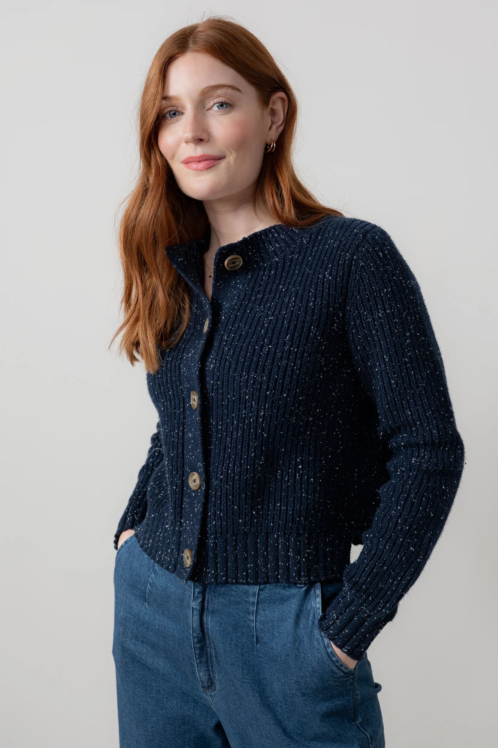 June Ribbed Knit Cardigan Navy - Image 3