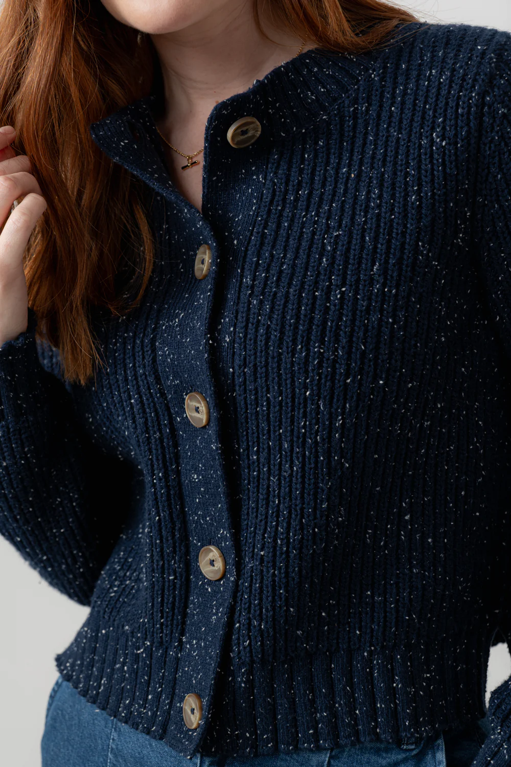 June Ribbed Knit Cardigan Navy - Image 5
