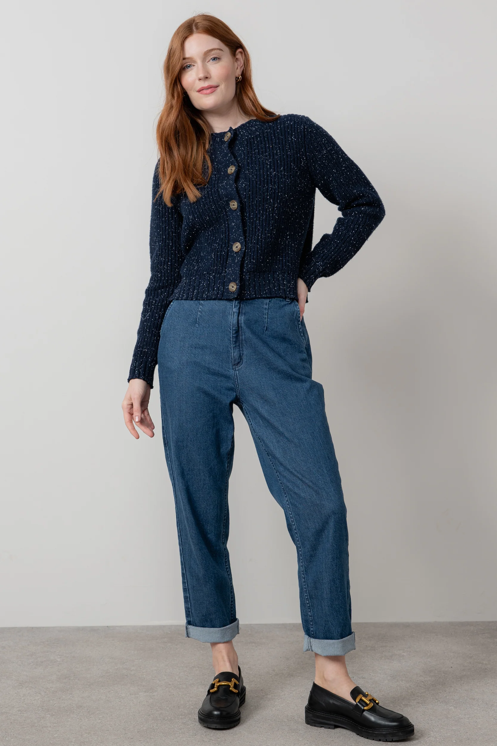 June Ribbed Knit Cardigan Navy - Image 6