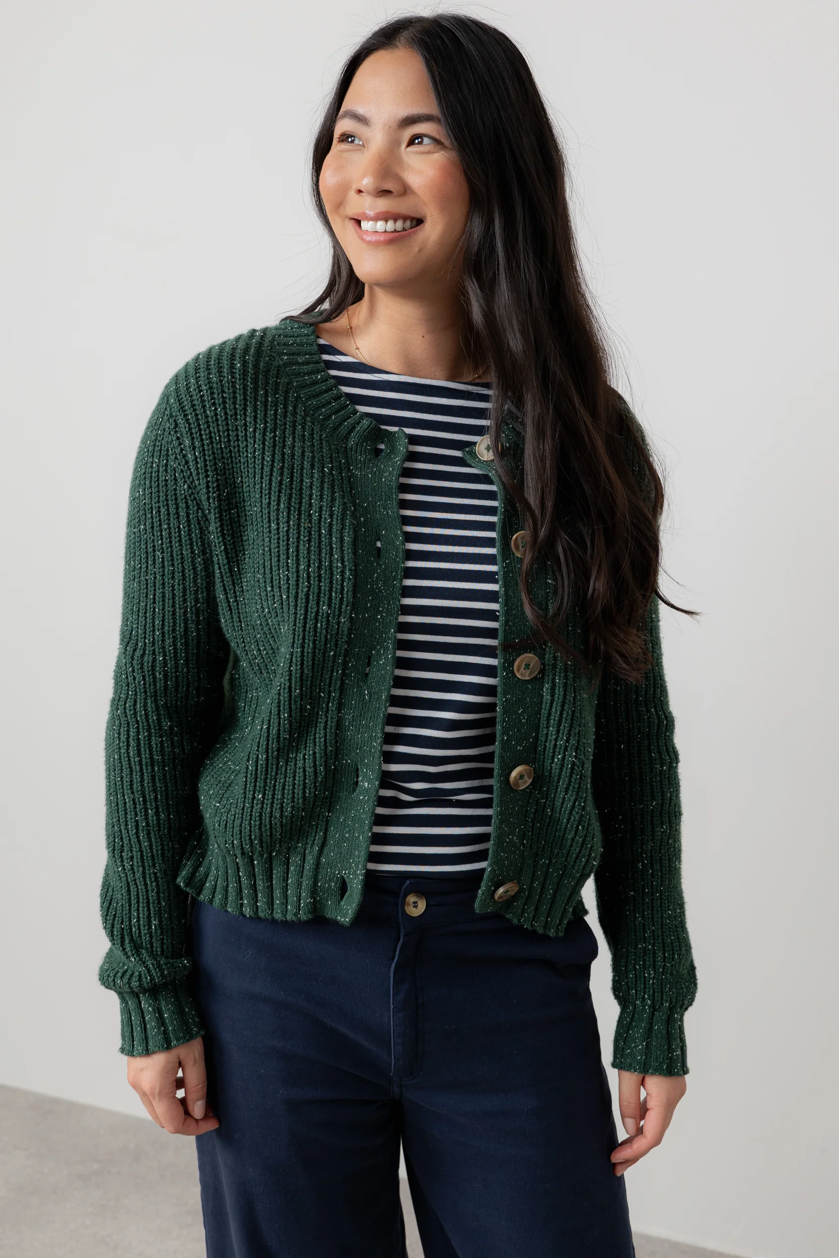 June Ribbed Knit Cardigan Pine Green - Image 2