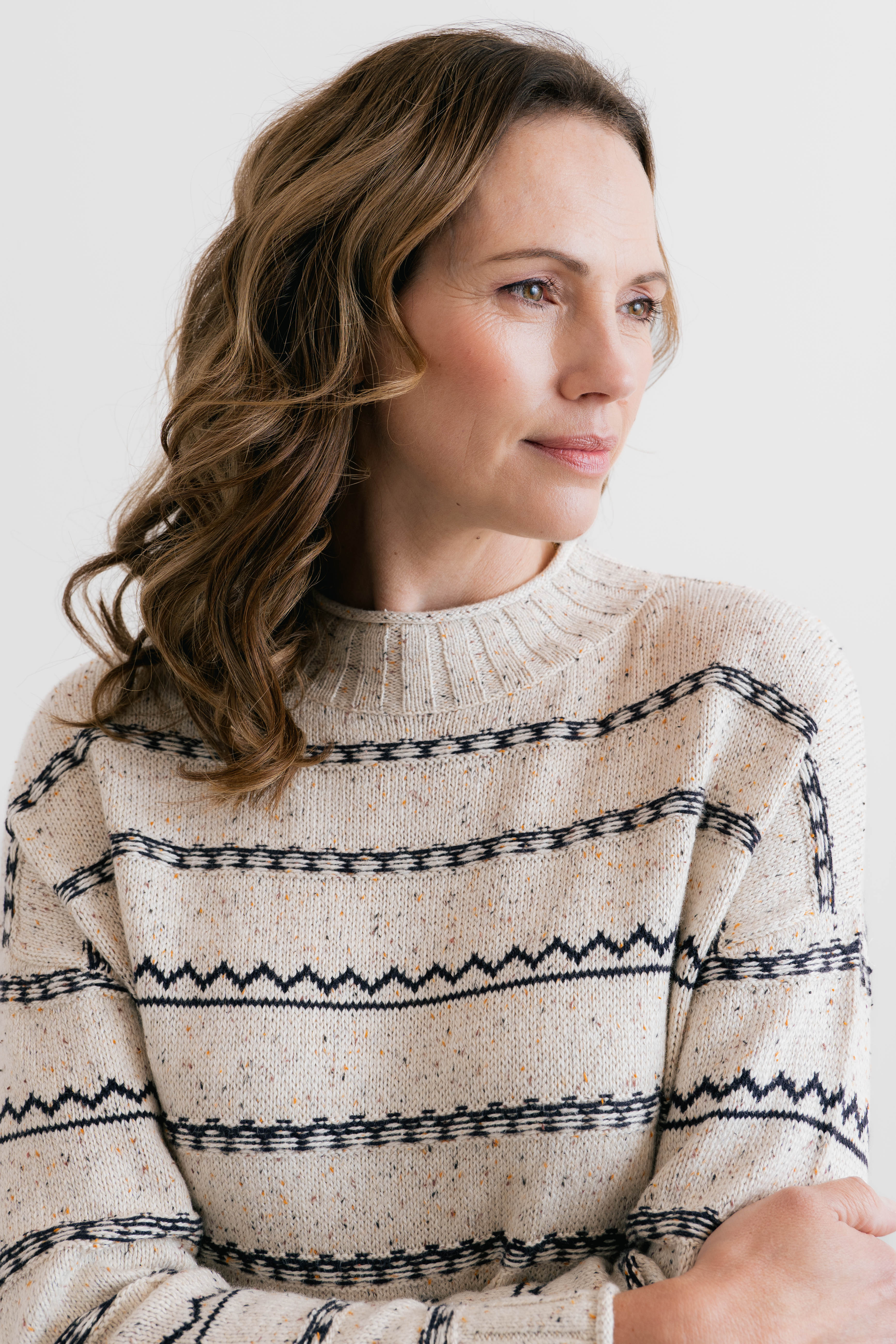 Kirstie Flecked Knit Stripe Knit Jumper Ecru - Image 4