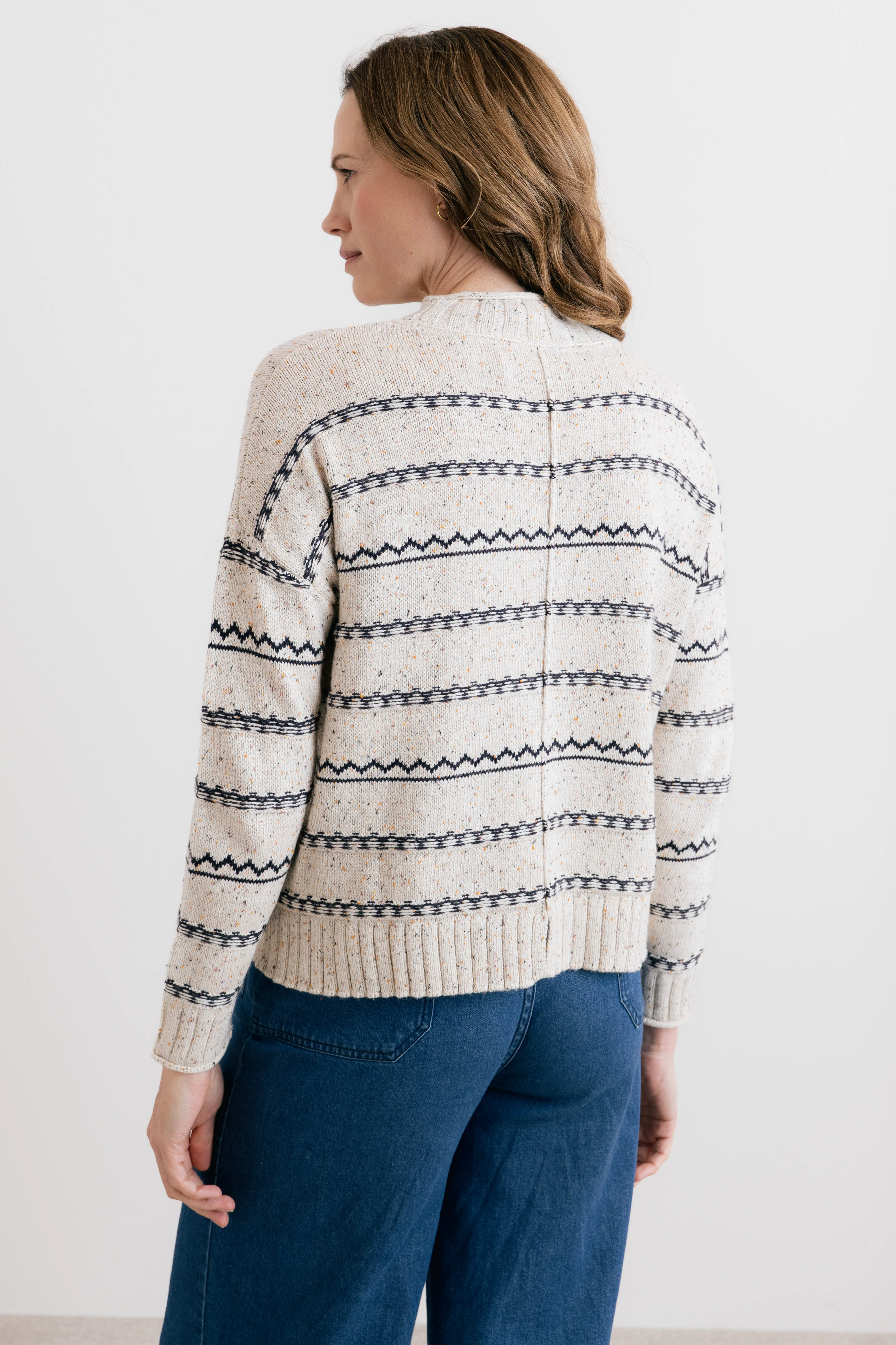Kirstie Flecked Knit Stripe Knit Jumper Ecru - Image 5