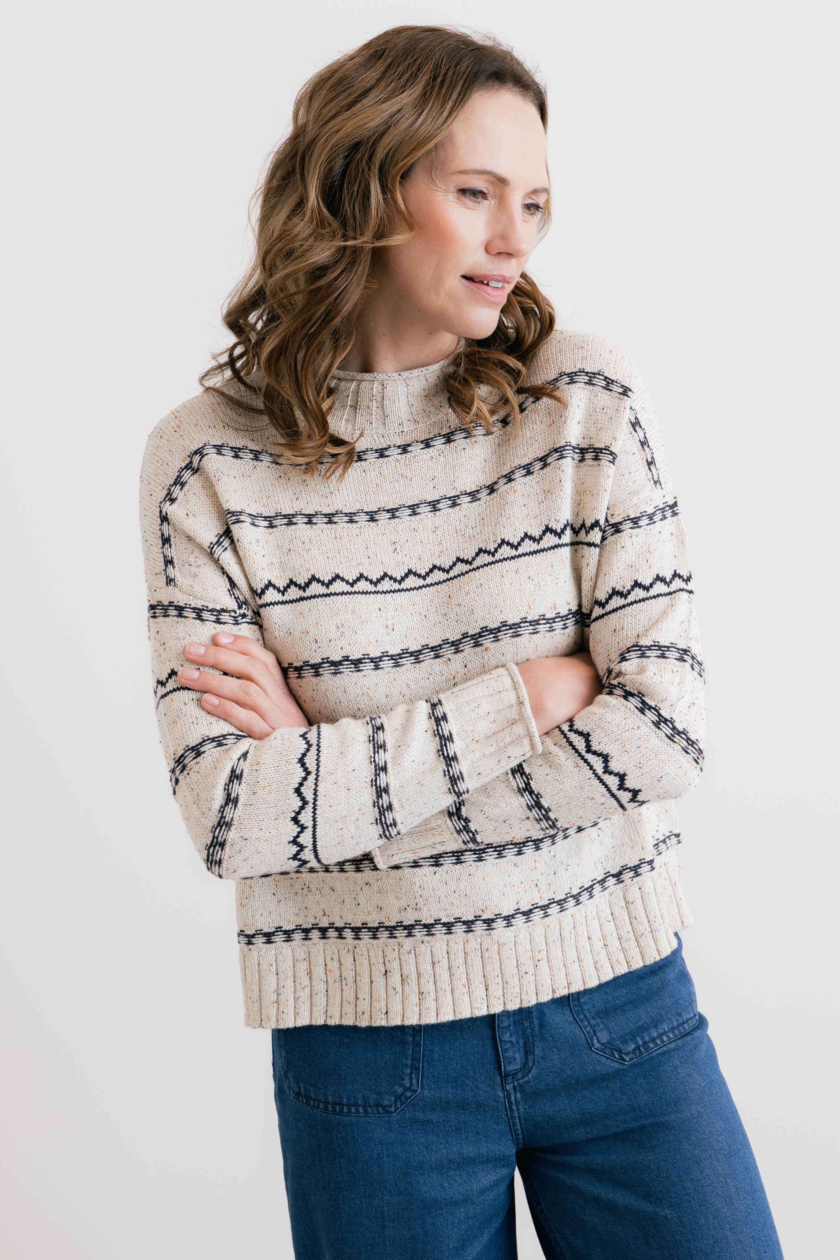Kirstie Flecked Knit Stripe Knit Jumper Ecru - Image 6