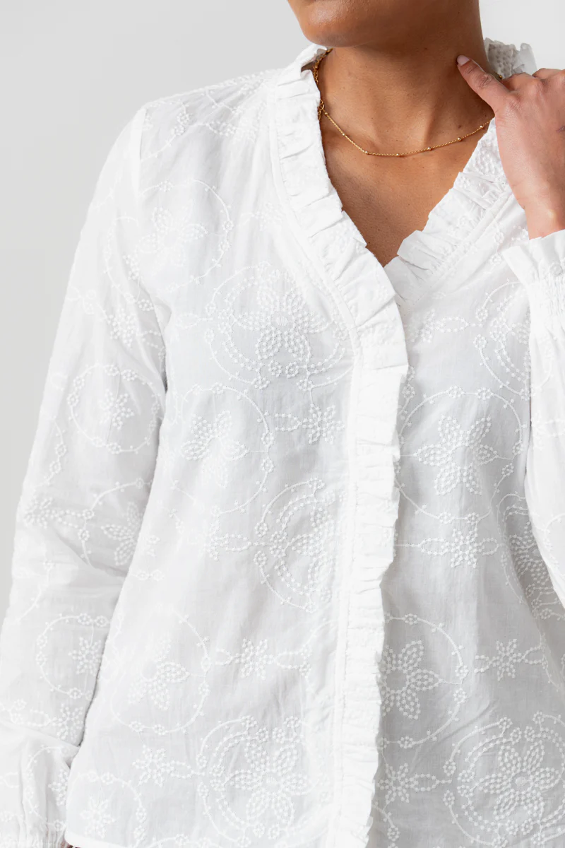 Kit Ruffle Embroidered Cotton Blouse White - Image 2
