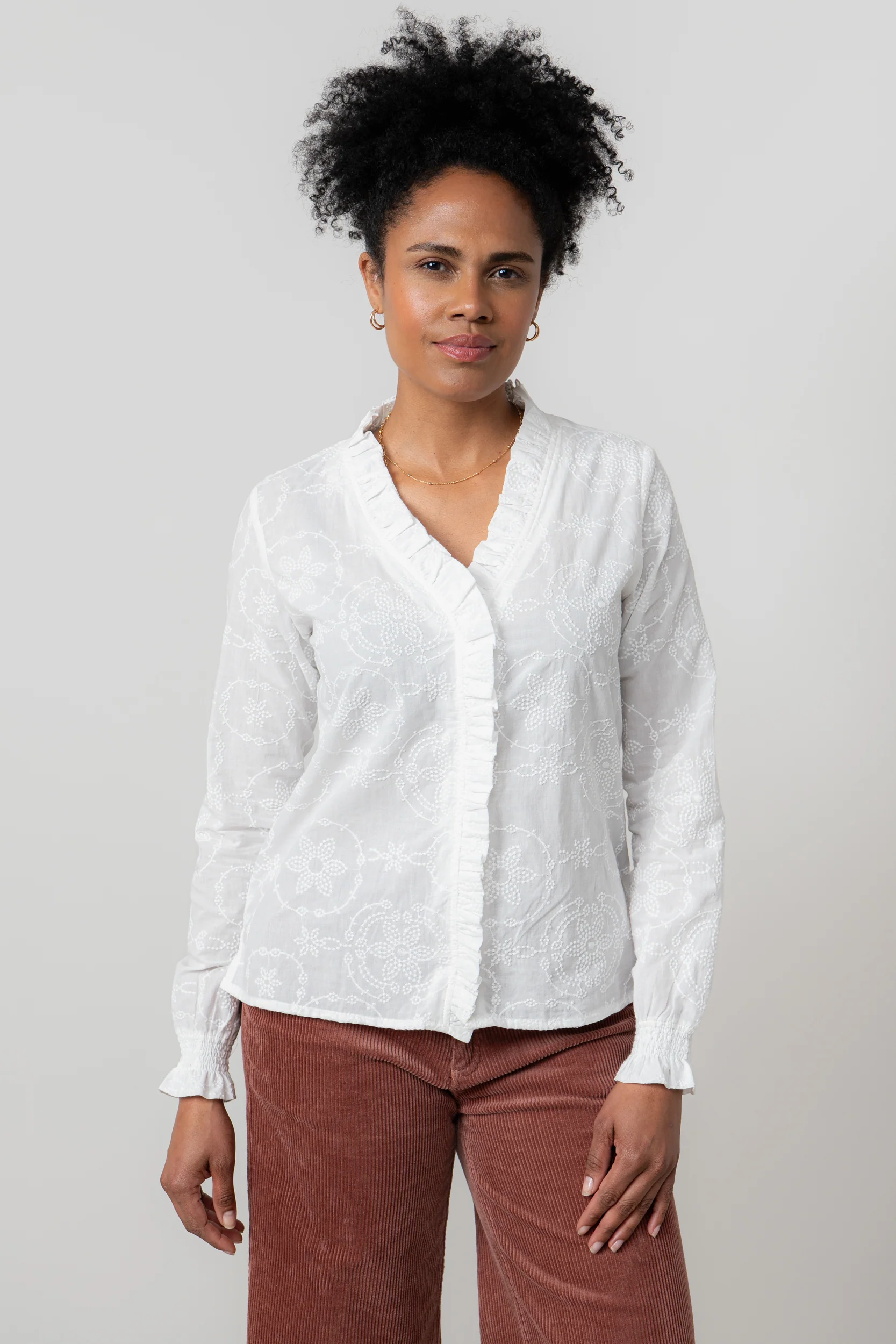 Kit Ruffle Embroidered Cotton Blouse White - Image 3
