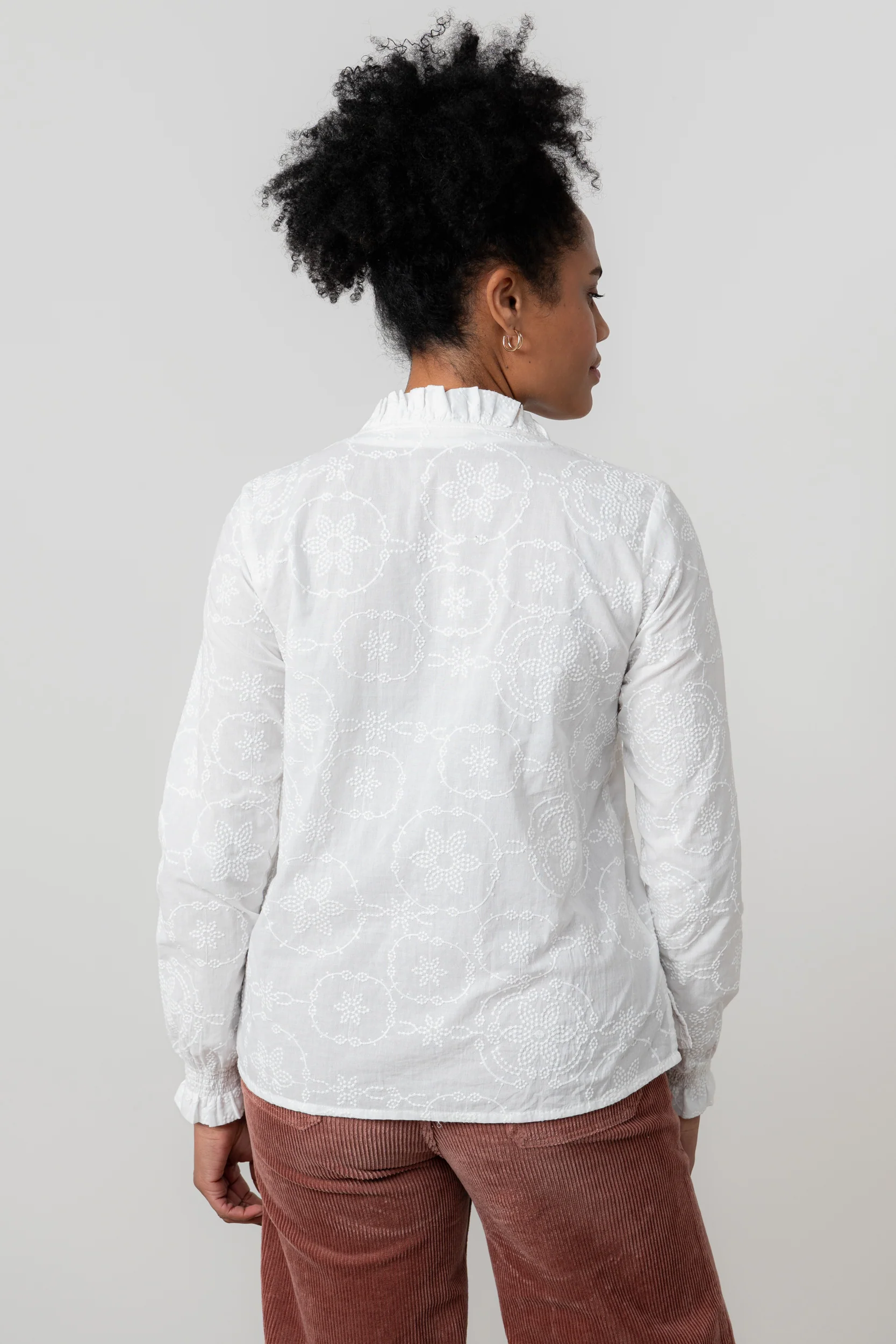 Kit Ruffle Embroidered Cotton Blouse White - Image 4