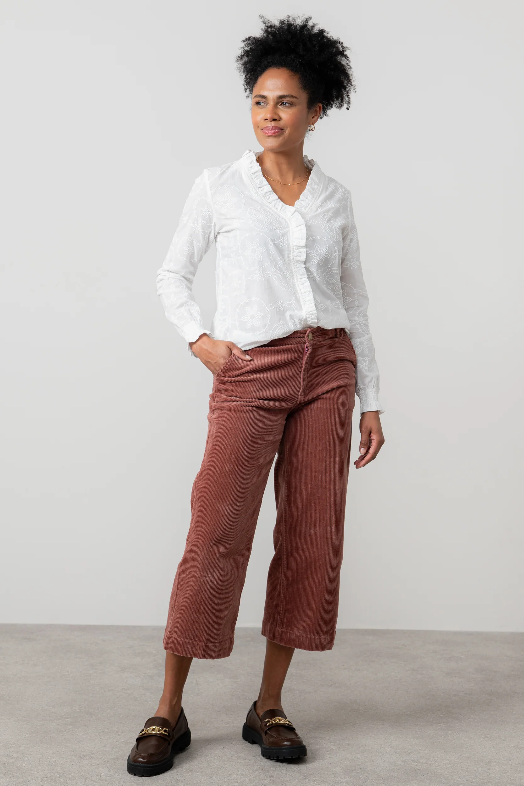 Kit Ruffle Embroidered Cotton Blouse White - Image 6