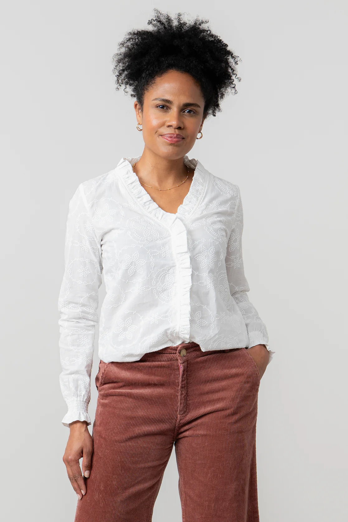 Kit Ruffle Embroidered Cotton Blouse White - Image 7