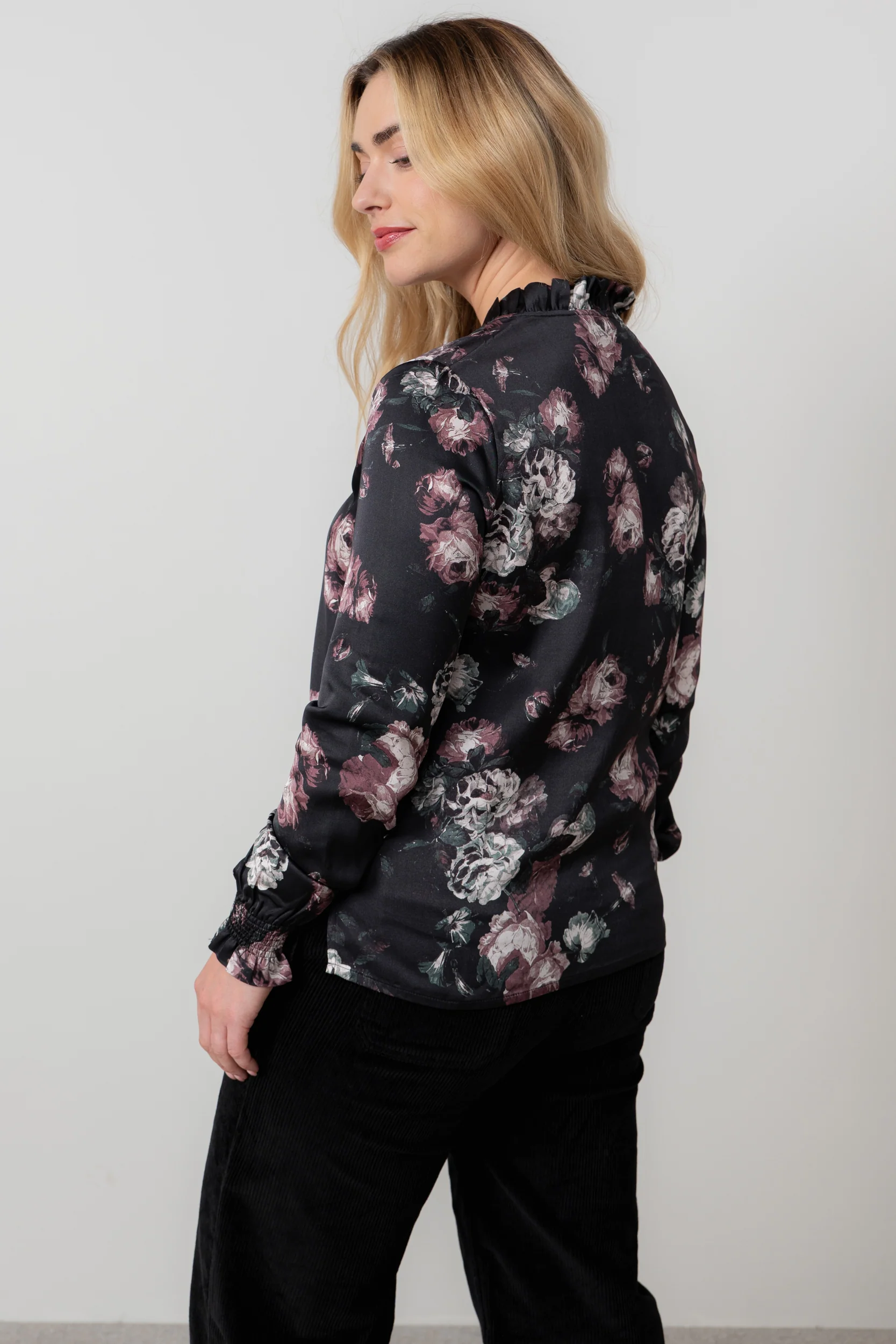 Kit Ruffle Satin Blouse Black - Image 4