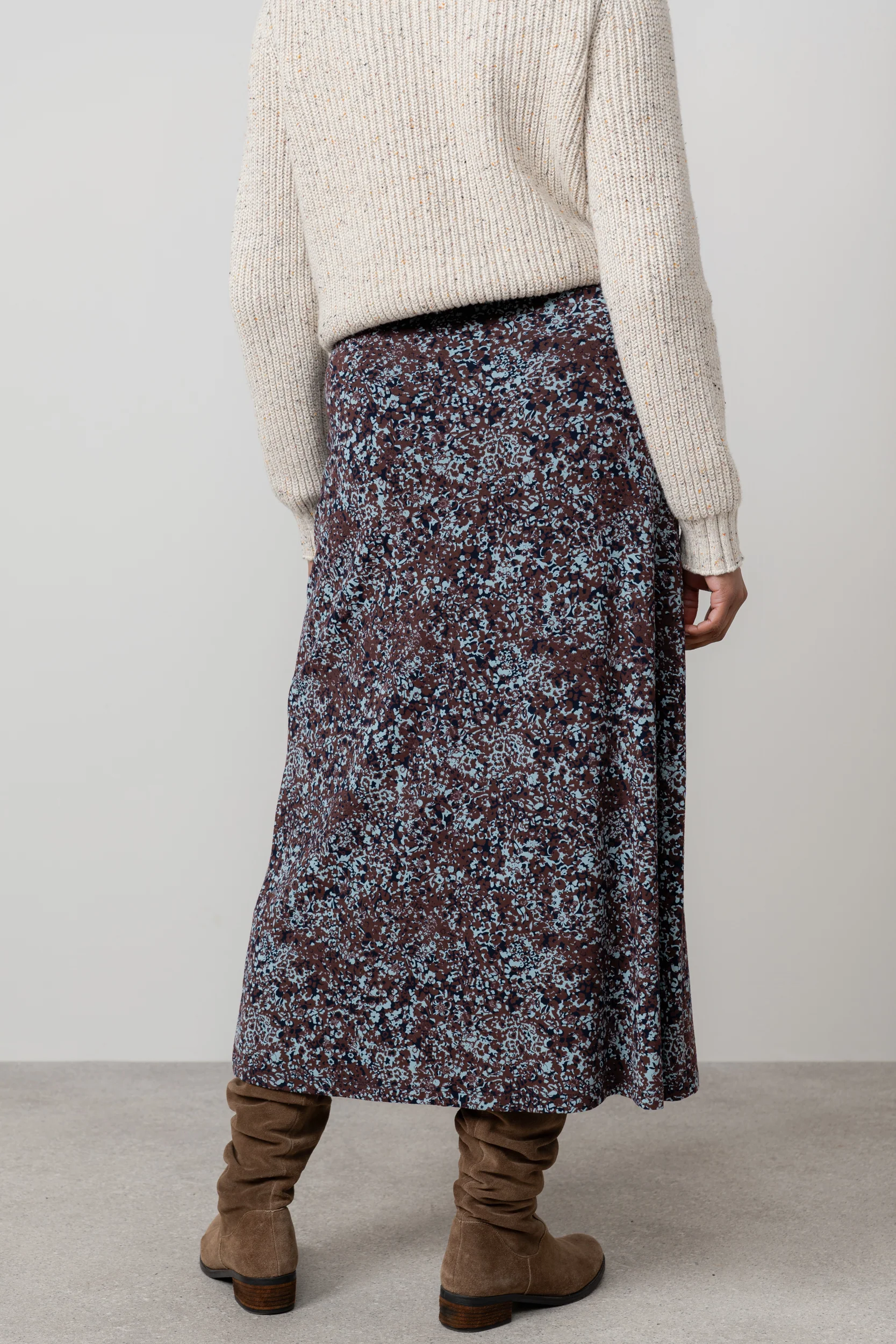 Lauren Floral Print Jersey Midi Skirt Chocolate - Image 4